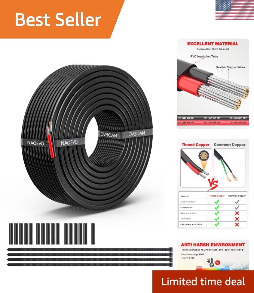 Durable 12 AWG Electrical Wire with Heat Shrink Tubes - 30FT for Versatile Use