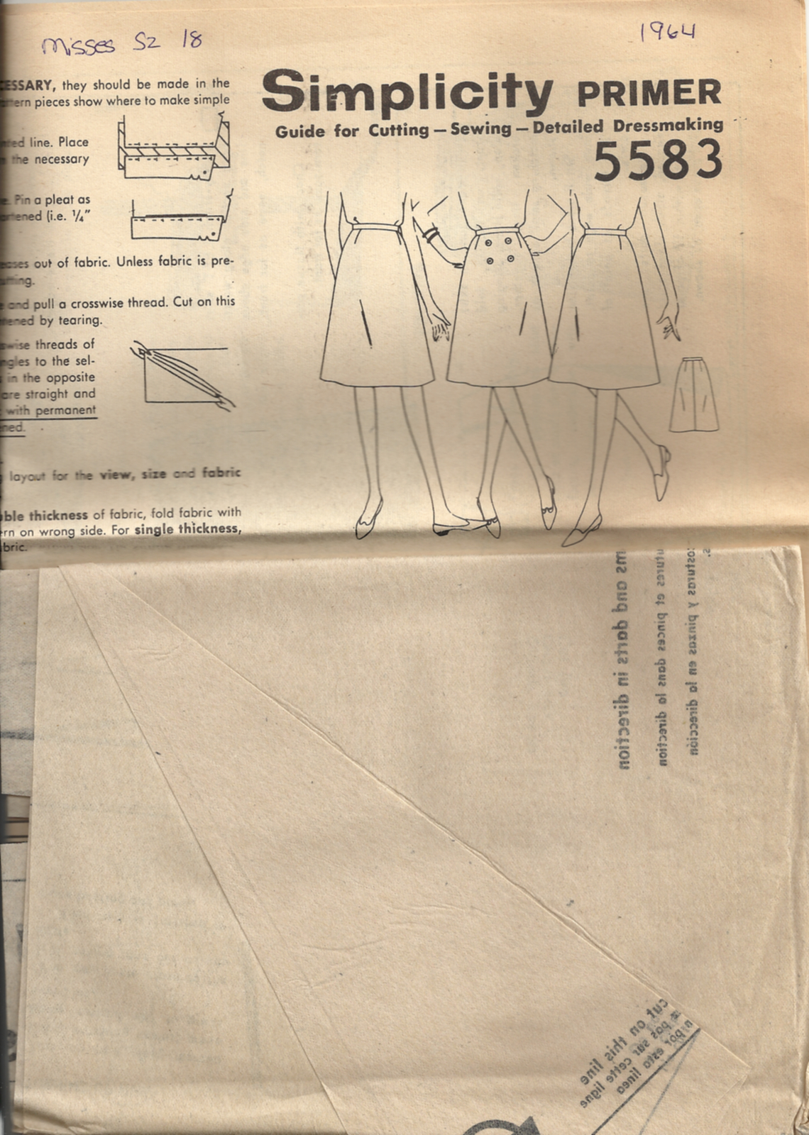 SIMPLICITY Primer 5583 MISSES'  SIZE 18 SKIRTS SEWING PATTERN ©