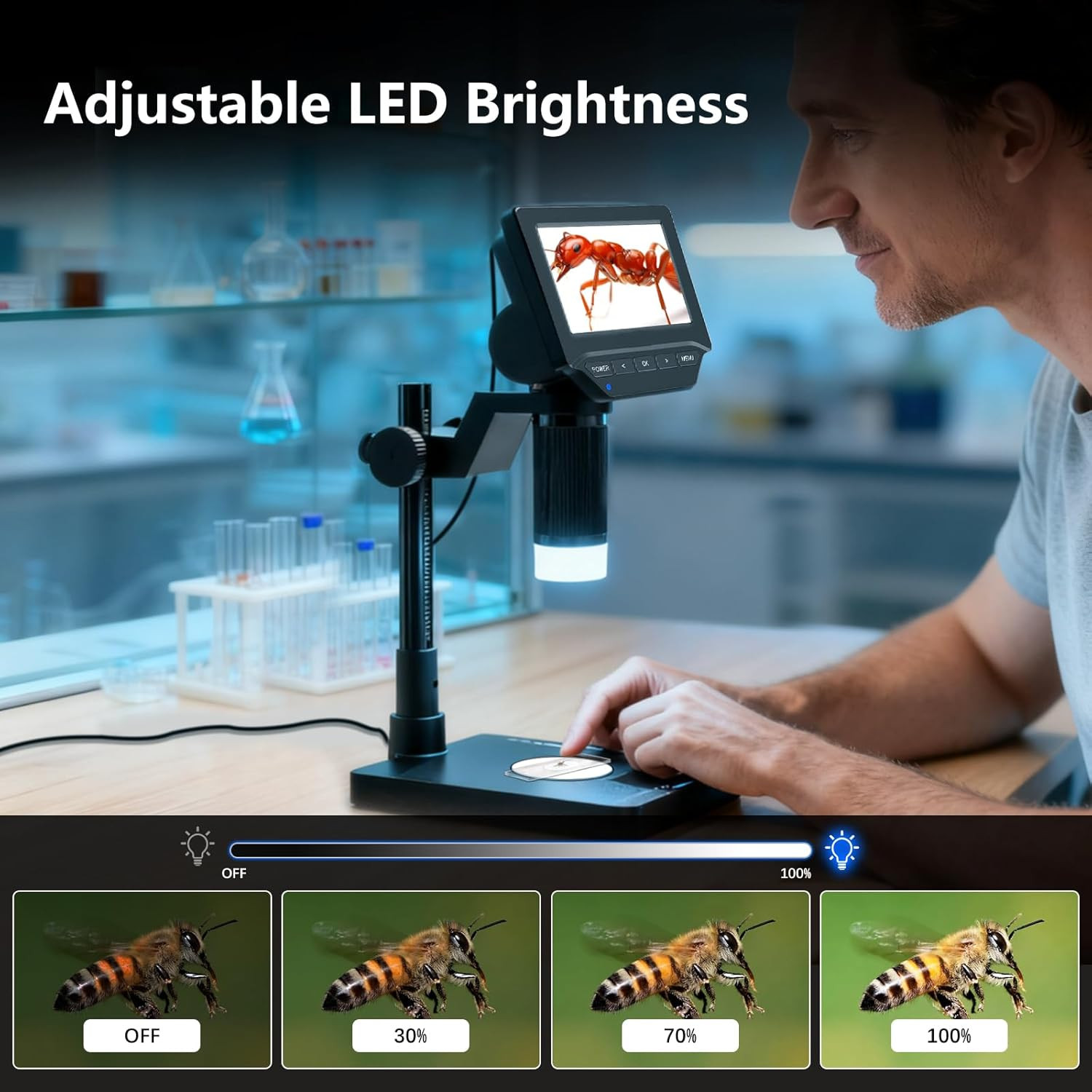 Digital Microscope,4.3" Digital Coin Microscope with Screen,With 8 Adjustable LE