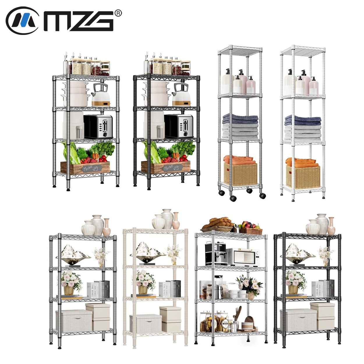 Adjustable 4 Tier Wire Shelves Metal Shelving Units Kitchen Pantry Storage Rack
