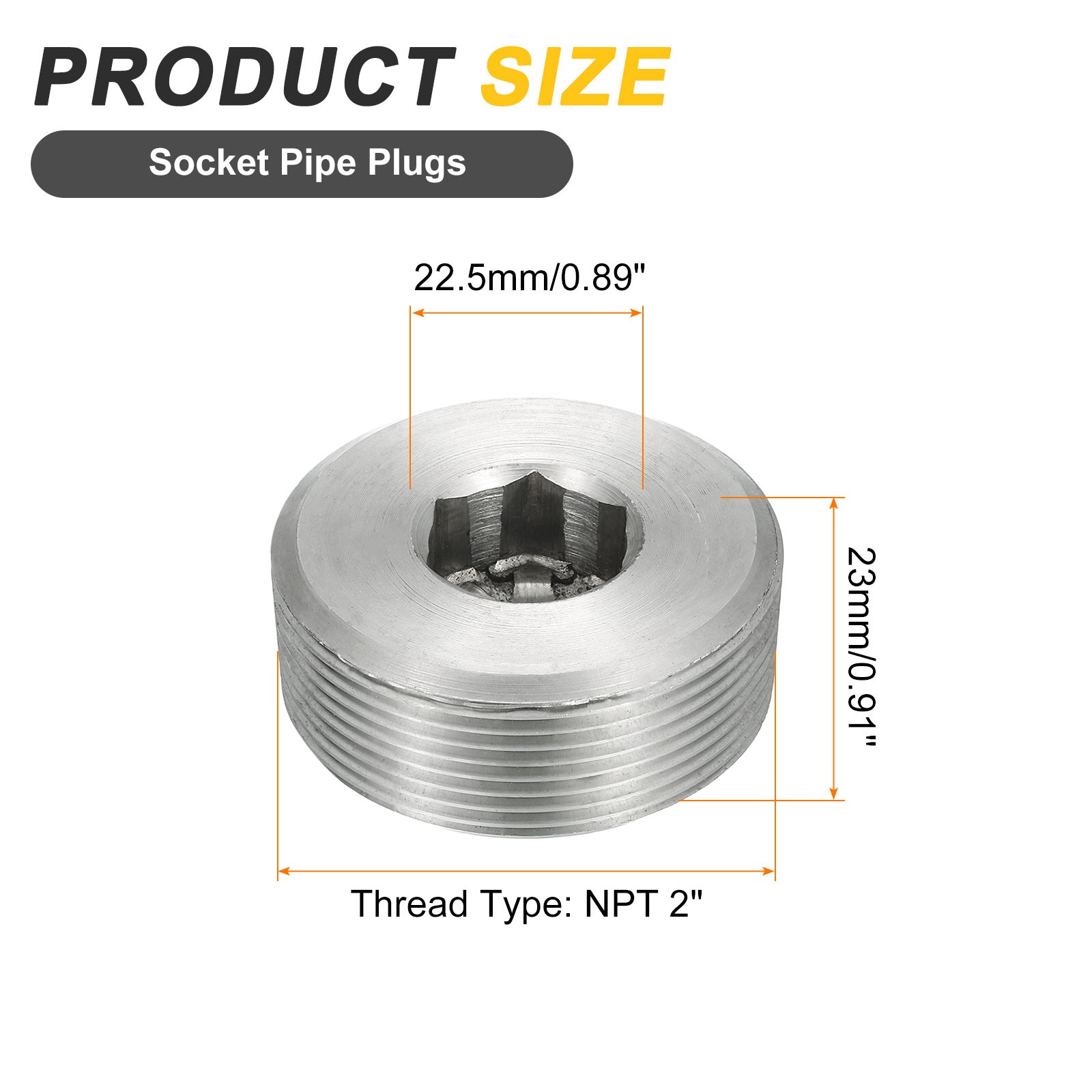 1Pcs Socket Pipe Plug, NPT 2"Stainless Steel Hex Thread Pipe Caps, Silver