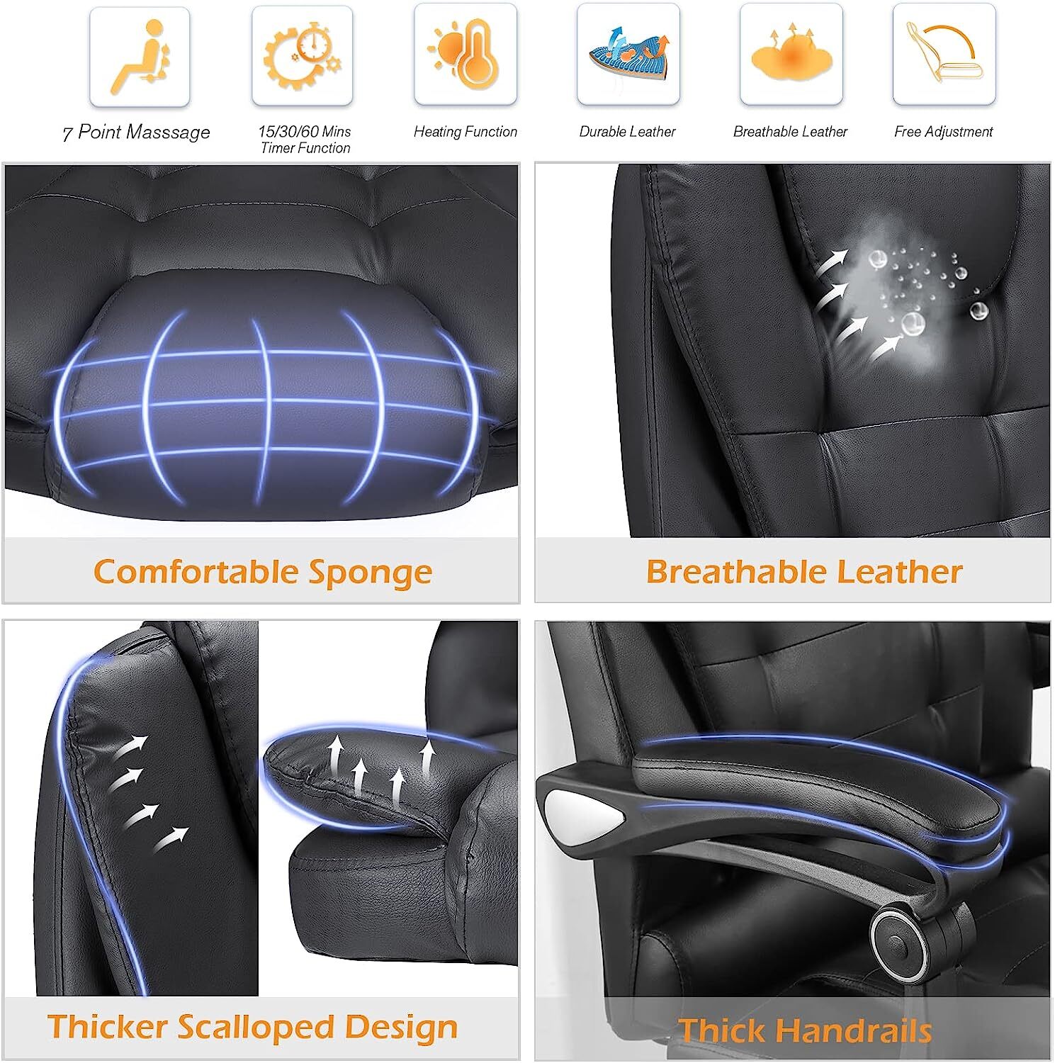 Heated Executive Massage Office Chair，Adjustable Height Home Office Desk Chair