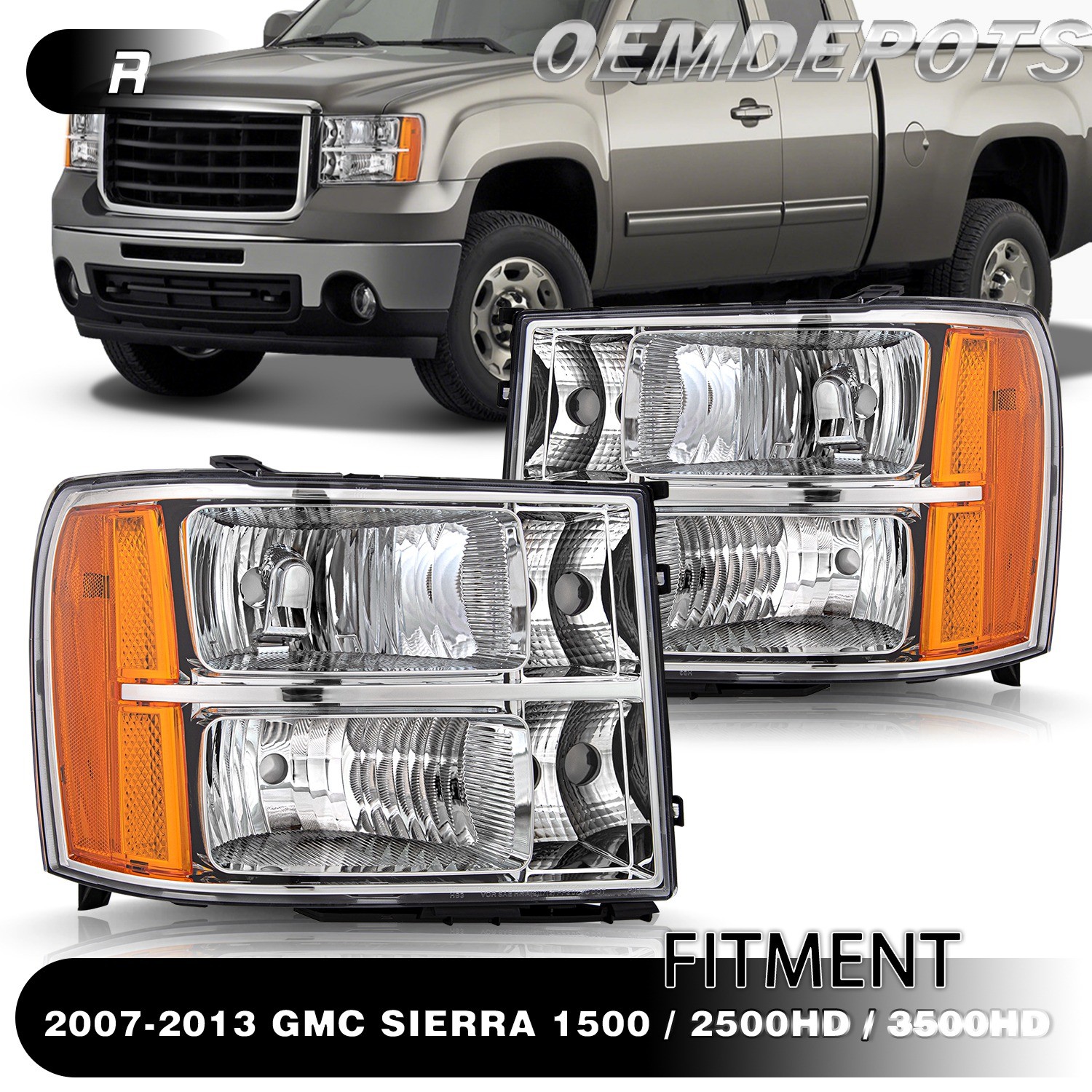 For 2007-2013 GMC Sierra 1500 2500HD 3500HD 2Pcs FACTORY Headlights Assembly L+R