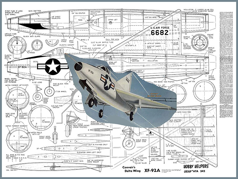 Model Airplane Plans (UC): Convair XF-92A 1/12 Scale 32" for Dyna-Jet