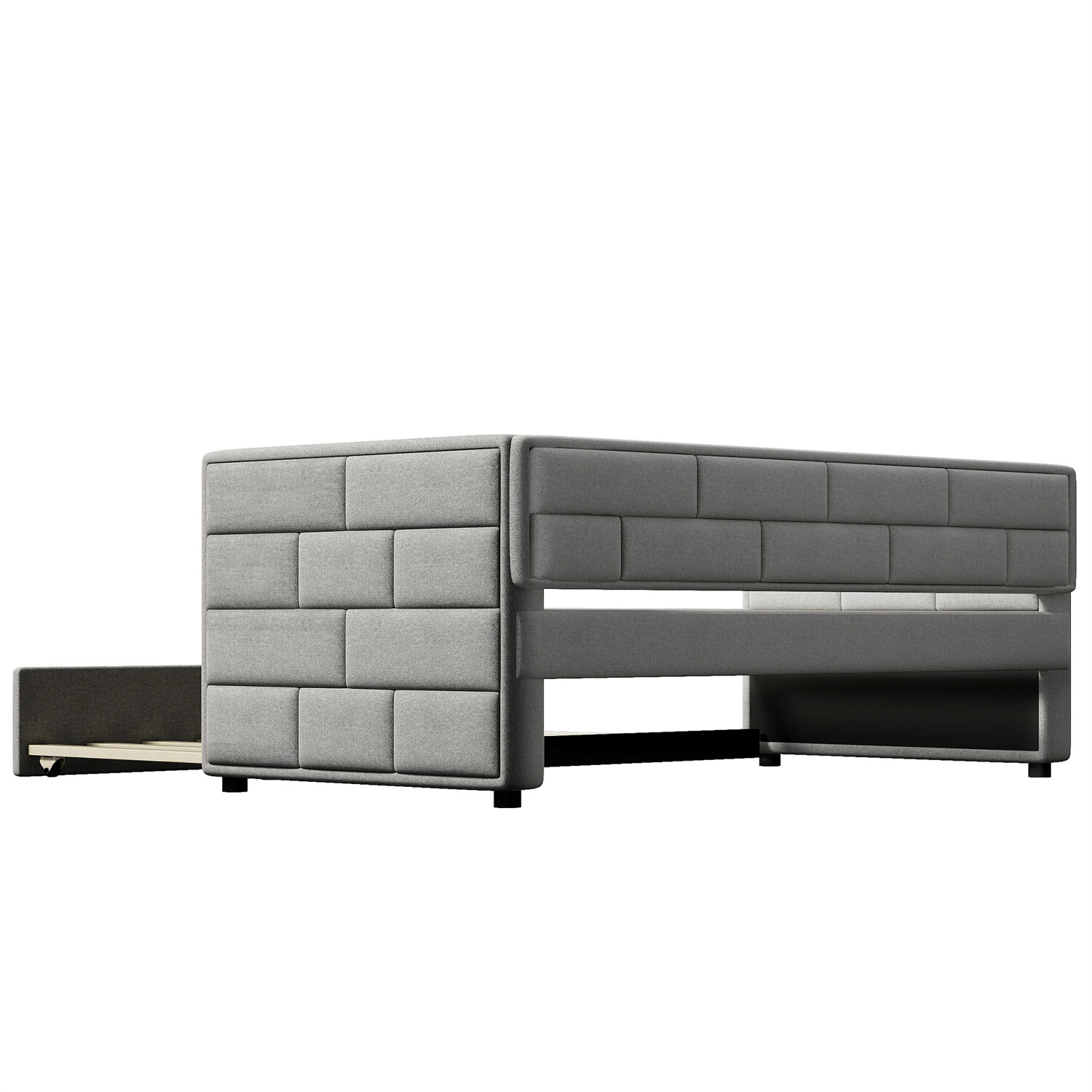Twin Size Daybed with Pull Out Trundle Bed Upholstered Bed Frame Sofa Bed US