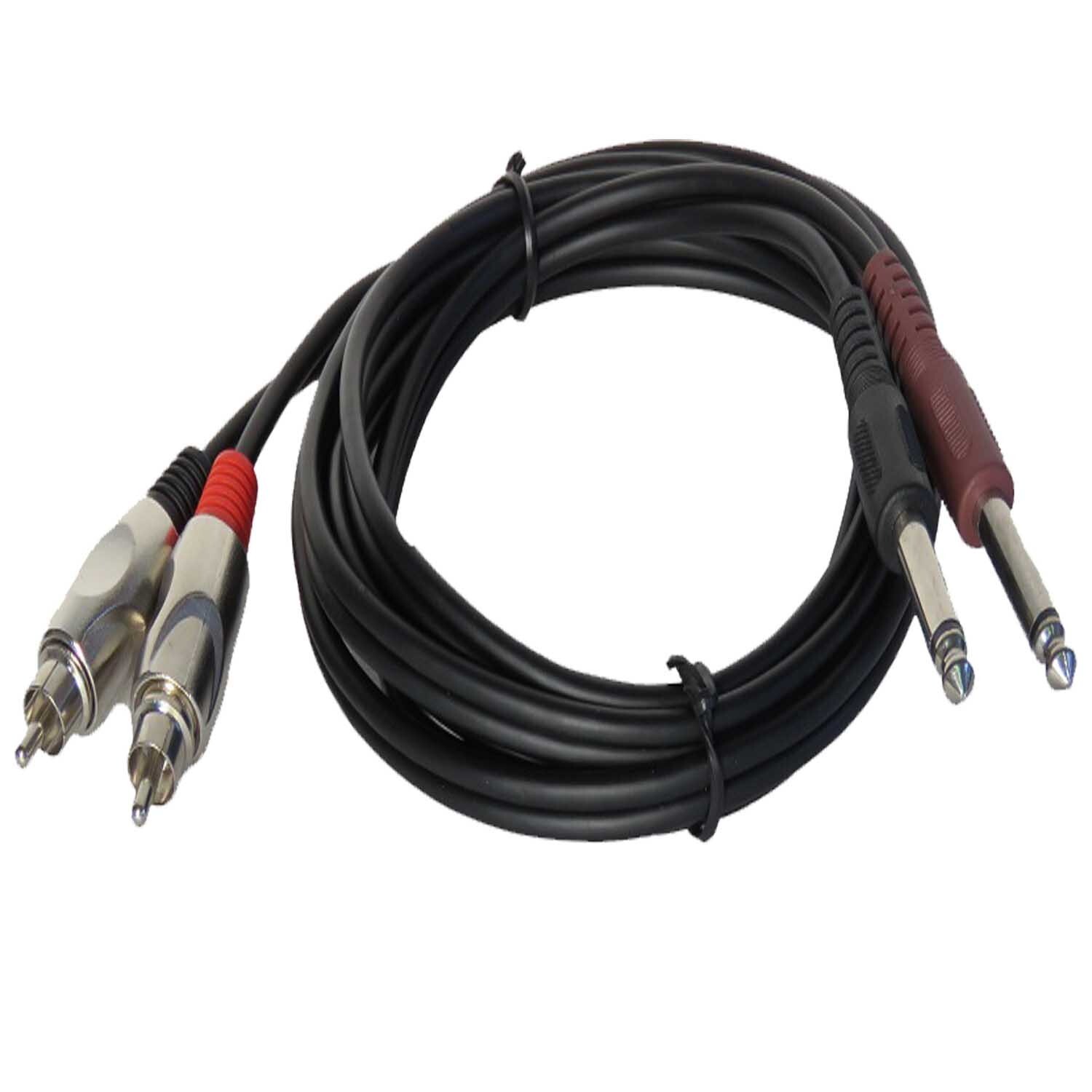 6ft 2-1/4in (6.3mm) Mono Male to 2-RCA Male Audio Cable for PA DJ Audio System