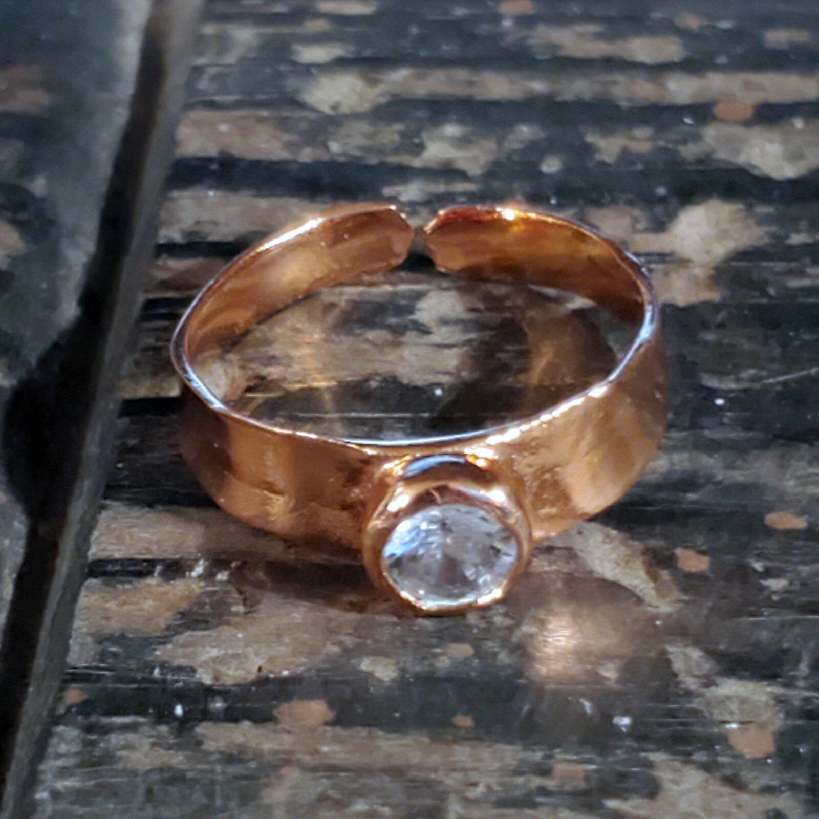 Handcrafted Pure Solid Copper India Round CZ Adjustable Ring