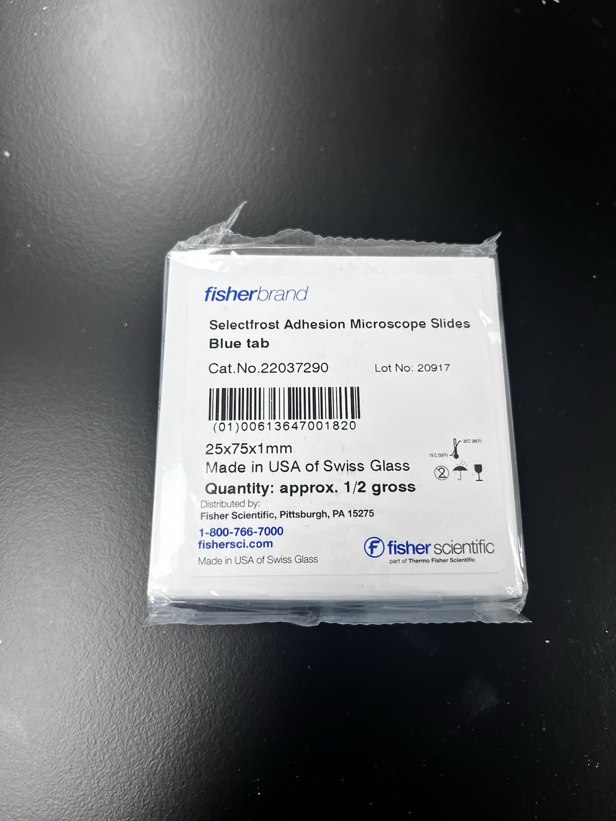 Fisher 22037290 Selectfrost Adhesion Microscope Slides Blue Tab 25 x 75 x 1.0mm