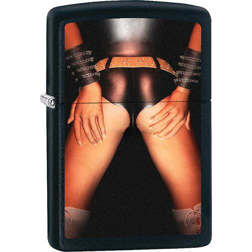 Zippo Windproof Metal Fire Lighter - Girl in Black Leather with Hands on Butt