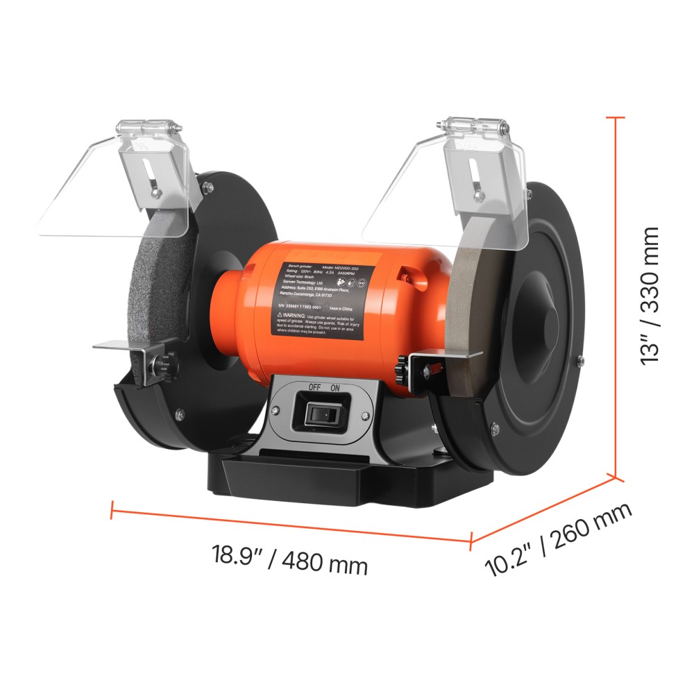 8" 550W 3450RPM Bench Grinder Adjustable Eye Shield Grinding Sharpener