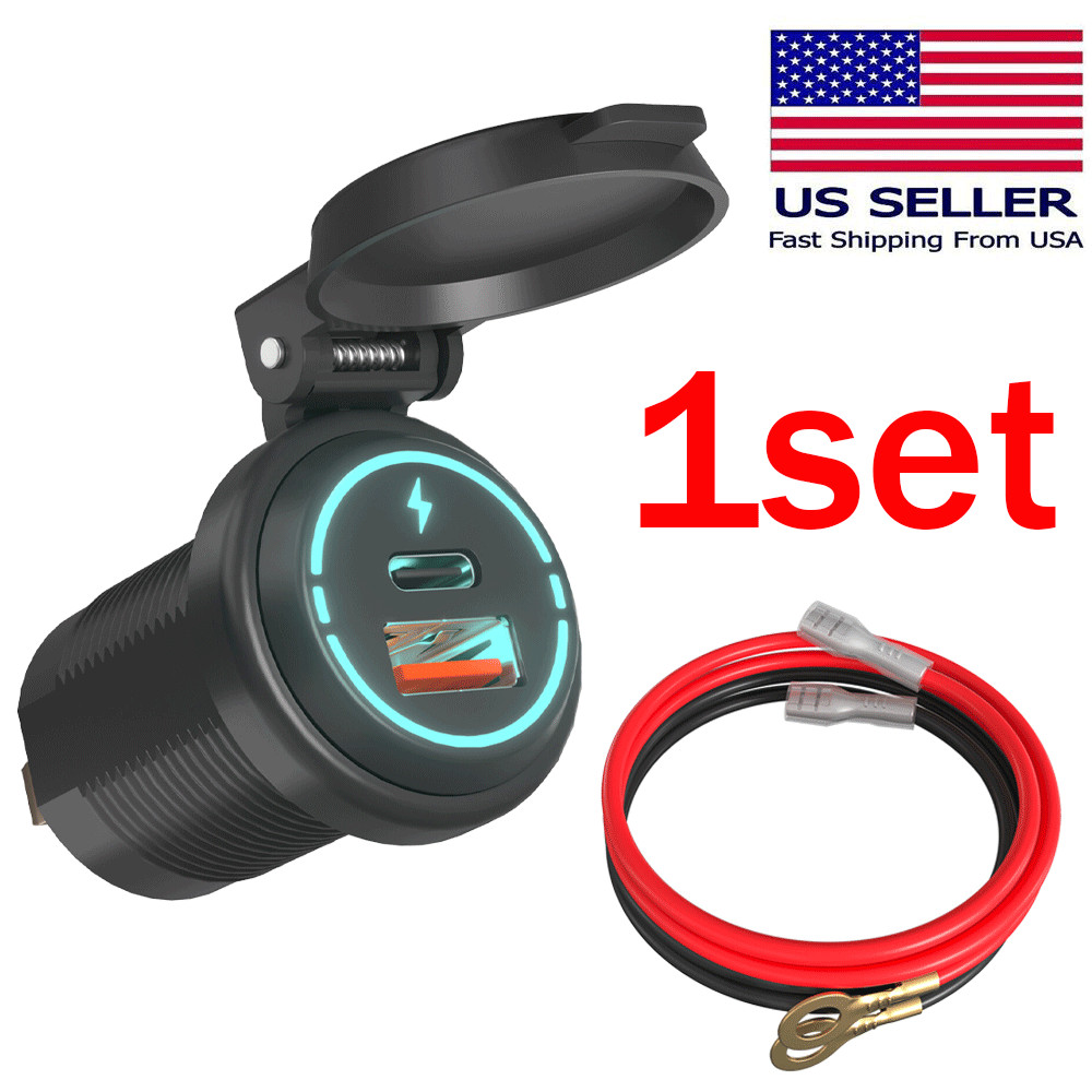 1xCar Charger Cigarette Lighter Socket Dual USB TypeC Port Charging Power Outlet