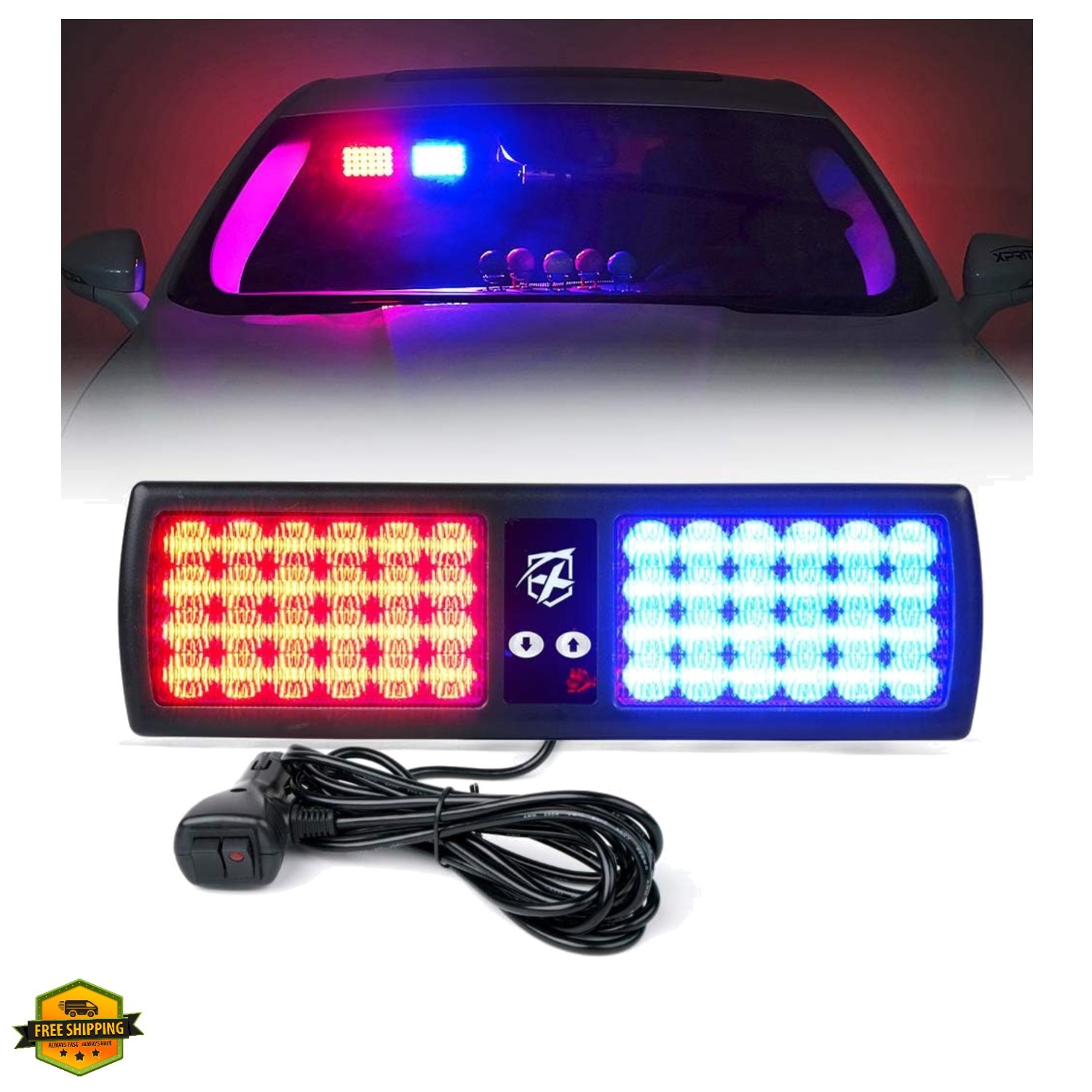 Multi Color 48LED Visor Strobe Lights Interior Windshield Sunshield Hazard Wa...