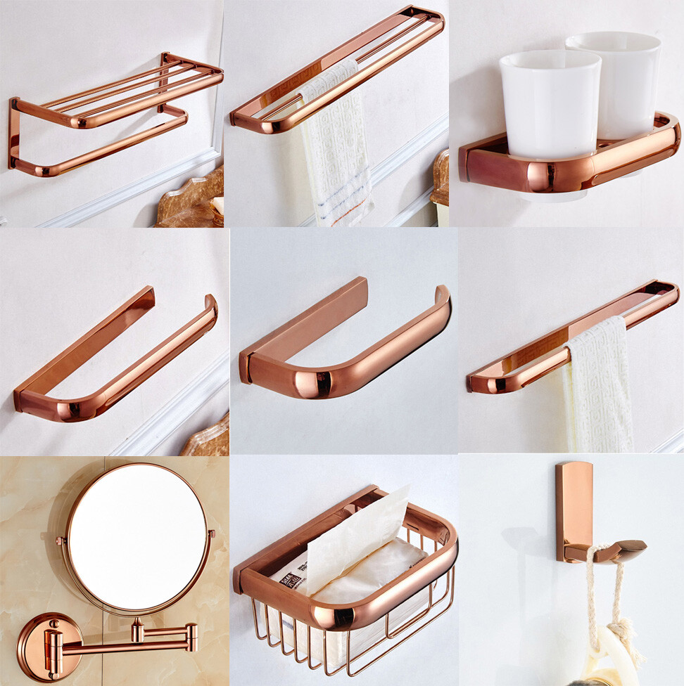 Bathroom Hardware Accessorys  Set Rose Gold Brass Wall Mount Towel  Rack Holder