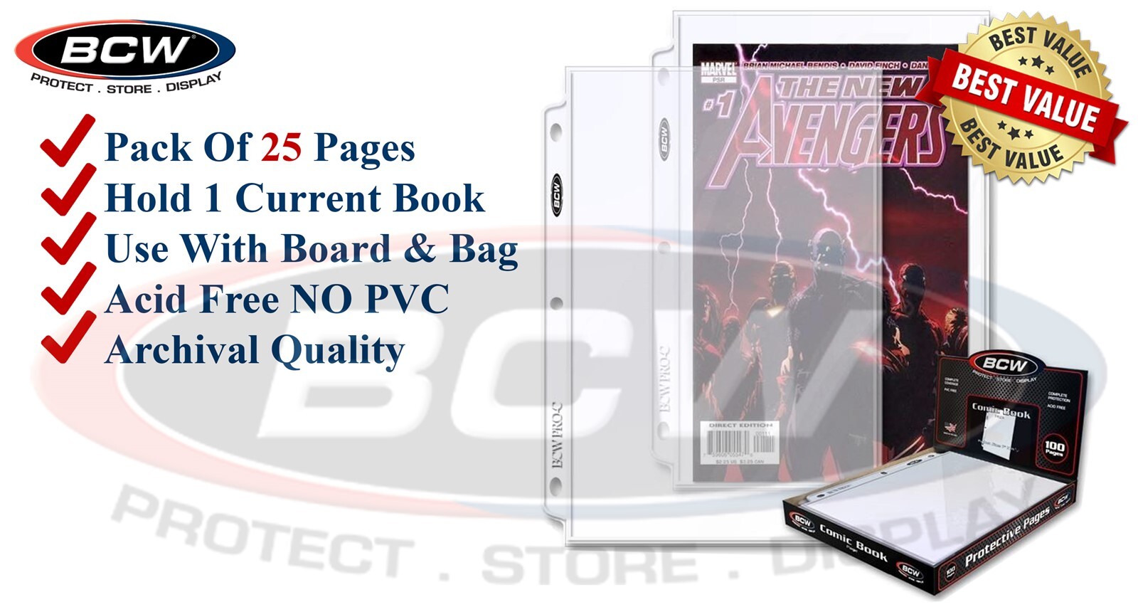 Lot Of 25 BCW 1 Pocket Pages For 1 Current Or Silver Comic Book 10 Sheet 3 Holes