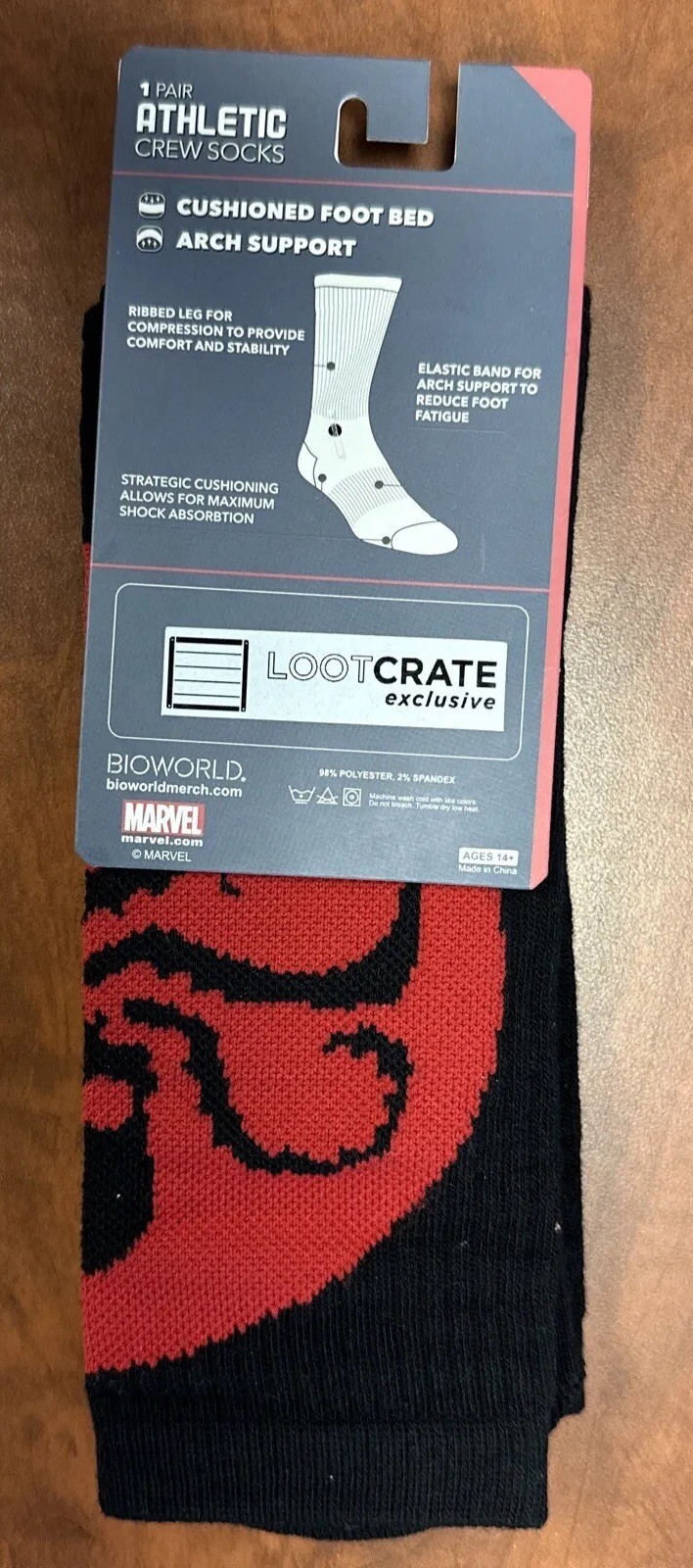 Marvel Hydra Athletic Socks Shoe Size 8-12 Loot Crate Exclusive Bioworld NEW NWT