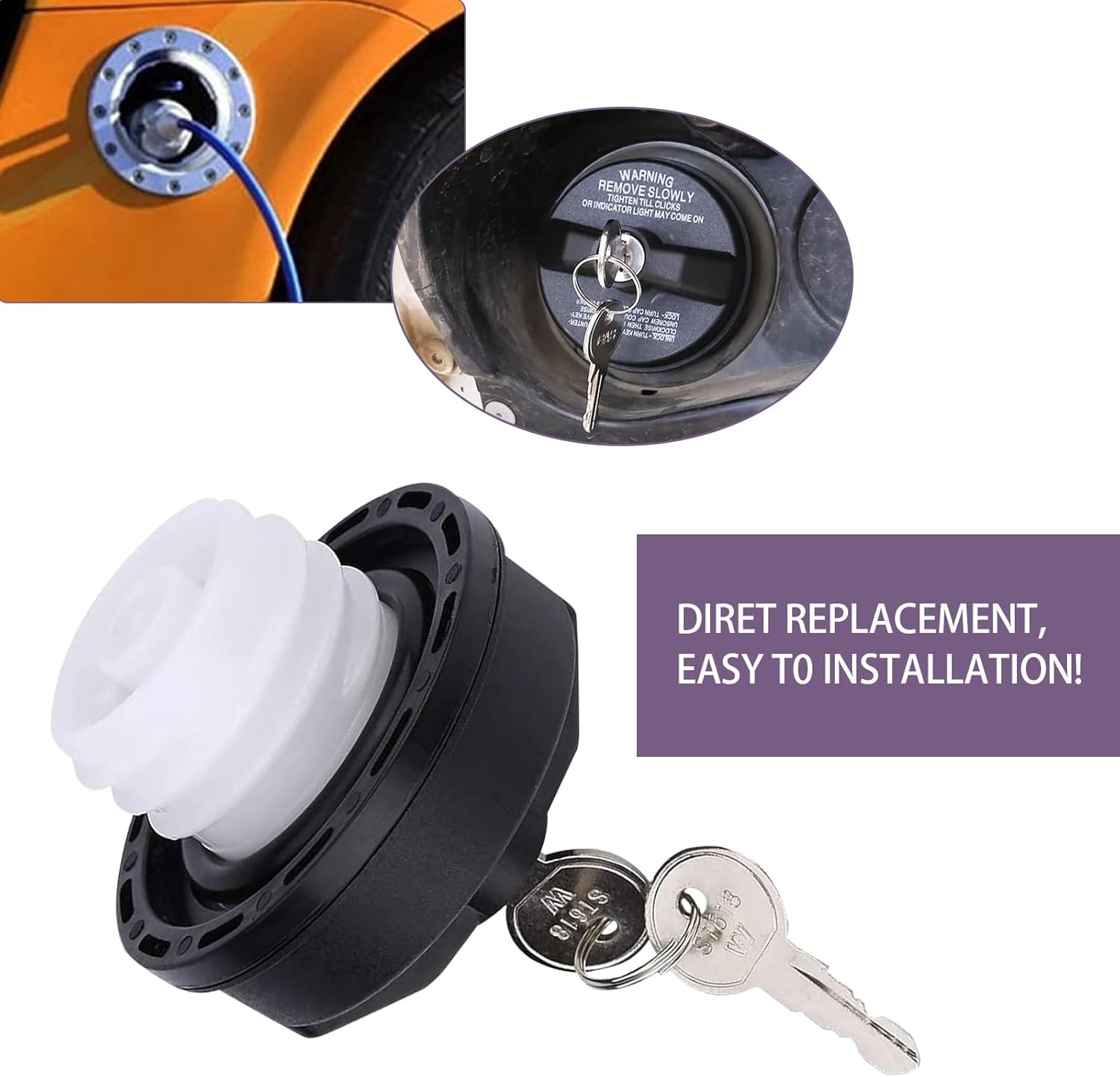 1 PC Car Fuel Tank Cap, ABS Plastic Locking Fuel Tank Cap with Two Keys, Replace