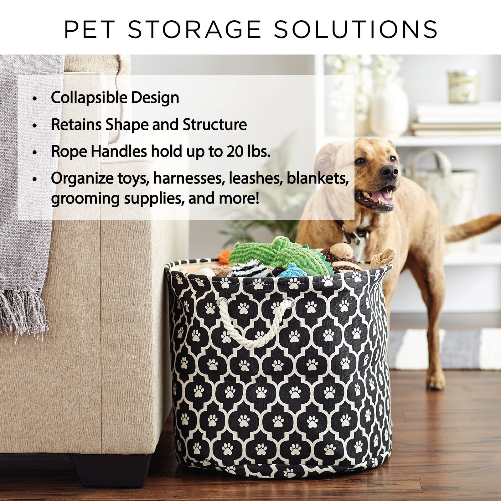 Pet Storage Collection Striped Paw Patch Bin Small Round Brown