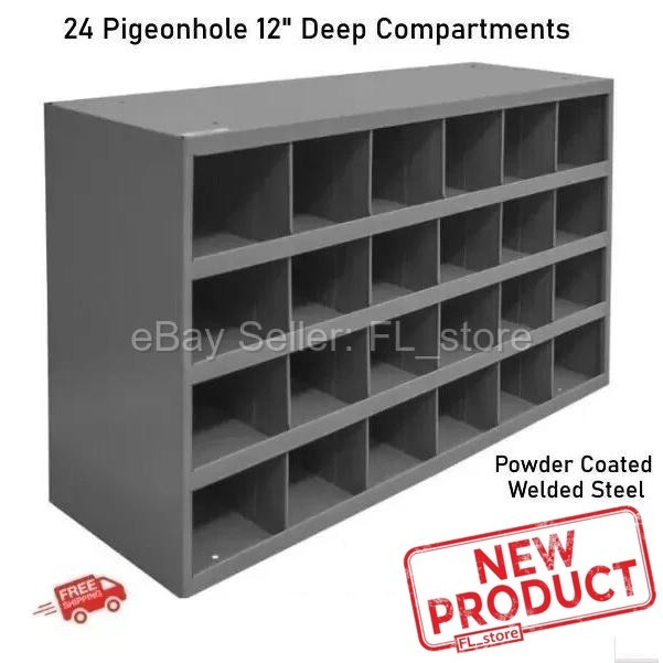 Steel Parts Bins Cabinet 24 Pigeonhole 12" Deep Compartments Fittings Garage NEW