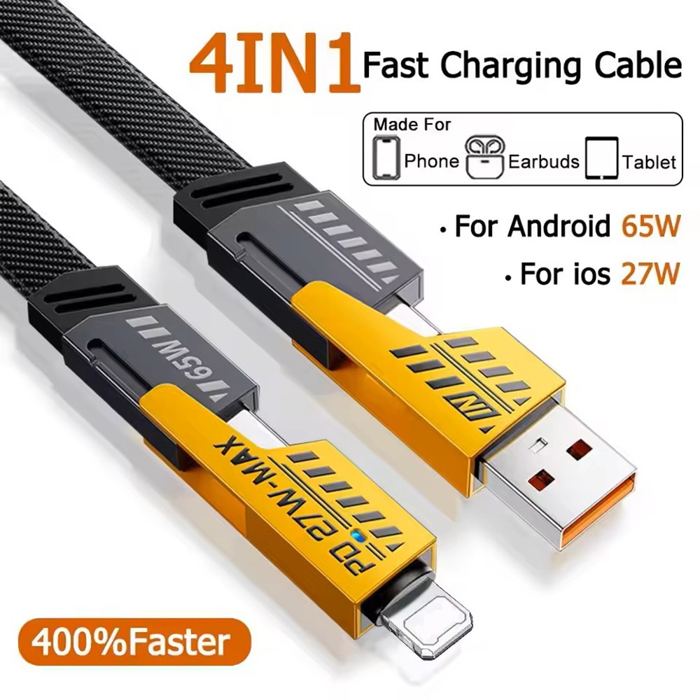 4-in-1 USB C Cable PD65W Fast Charging Data Sync Multi-Function for iPhone