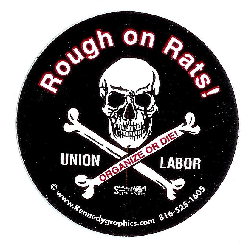 Set of 3 'Rough on Rats' Hard Hat Stickers, Vinyl Decal Union Made in USA