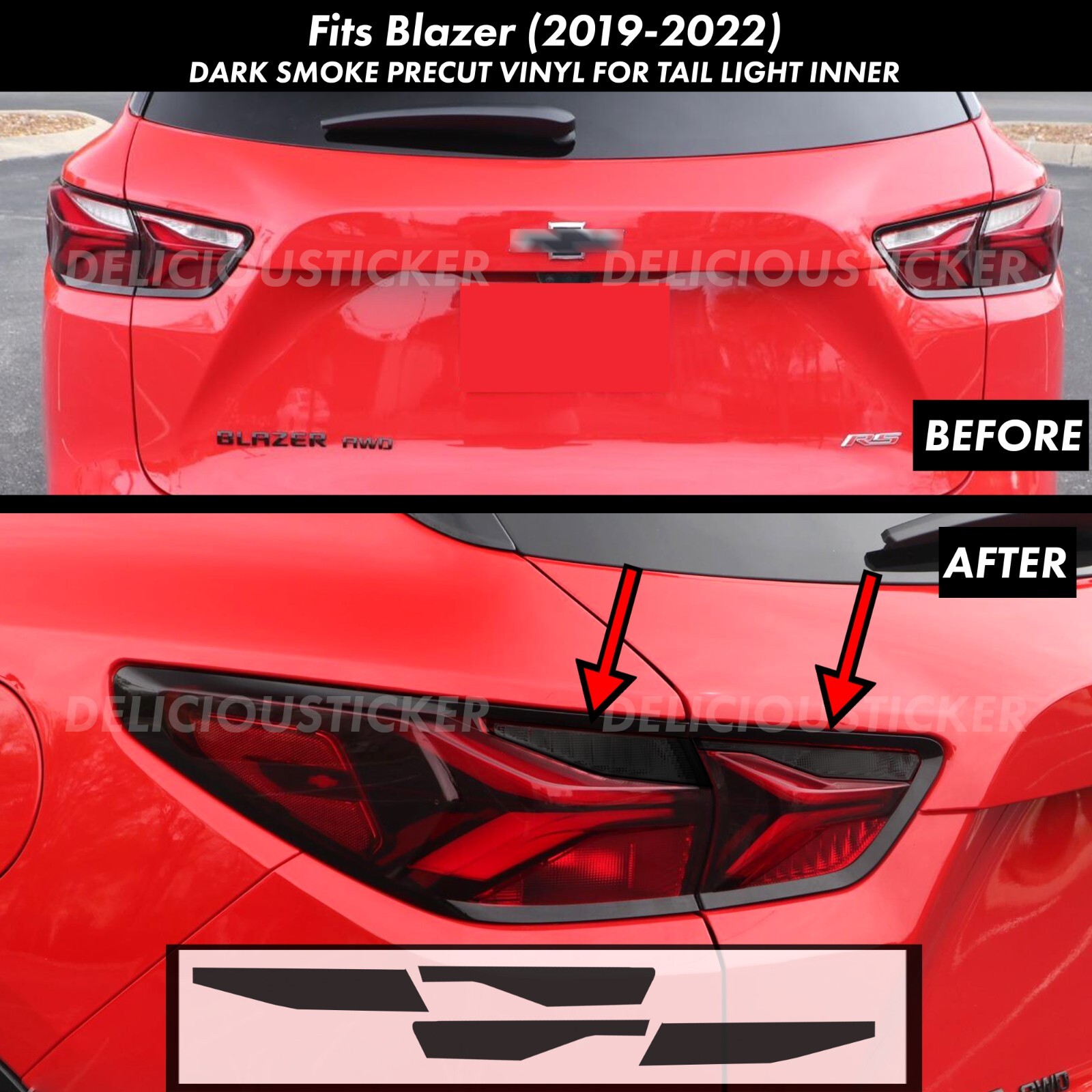For Chevy Blazer 2019-2022 Tail Light Smoke Rear PreCut Tint Overlay Vinyl Ppf