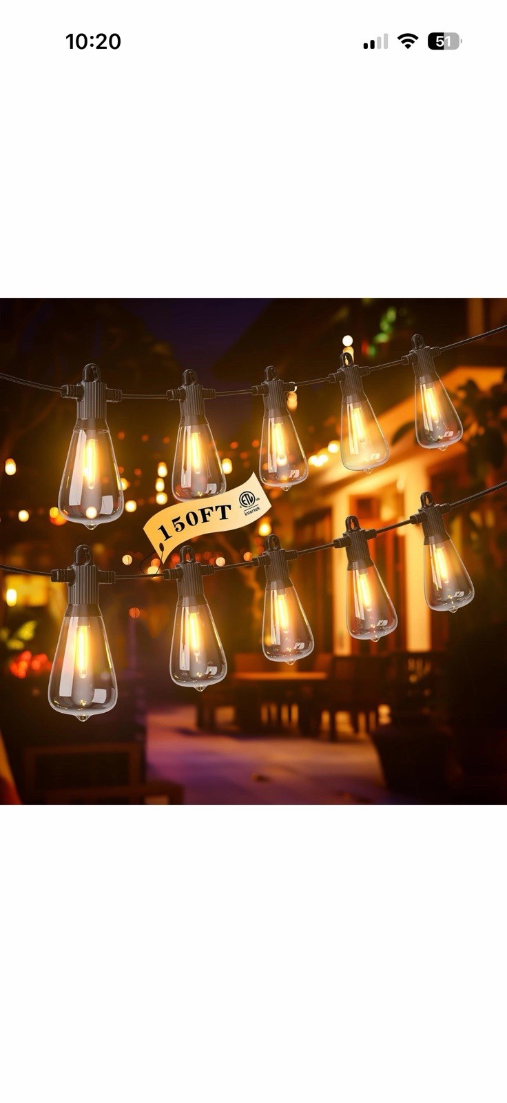 LED Outdoor String Lights 150FT Waterproof Patio 2700K Warm White FOOMAN Outside