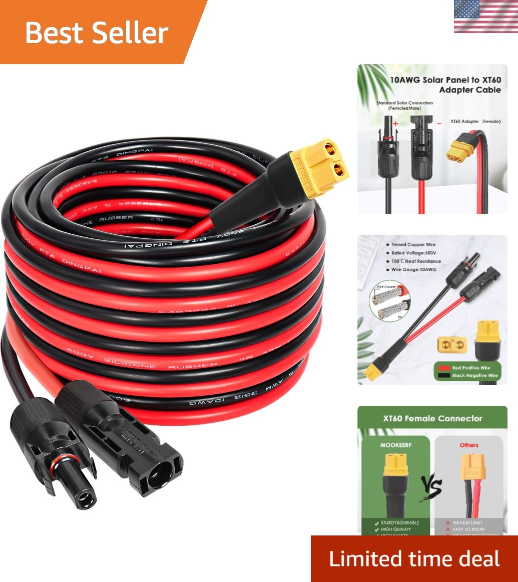 Efficient 25FT Solar to XT60 Extension Cable - Ideal for Camping and Travel