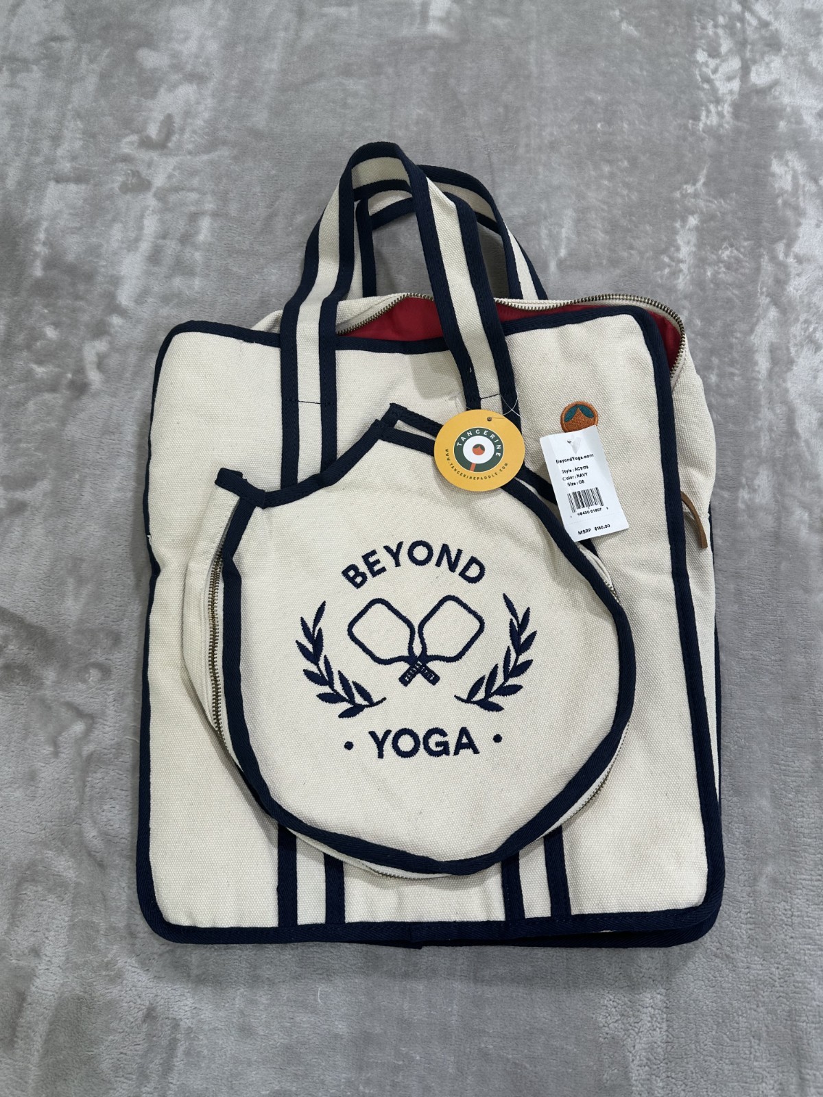 Beyond Yoga Bag Beige & Navy Pickleball Racquetball Tennis New With Tags