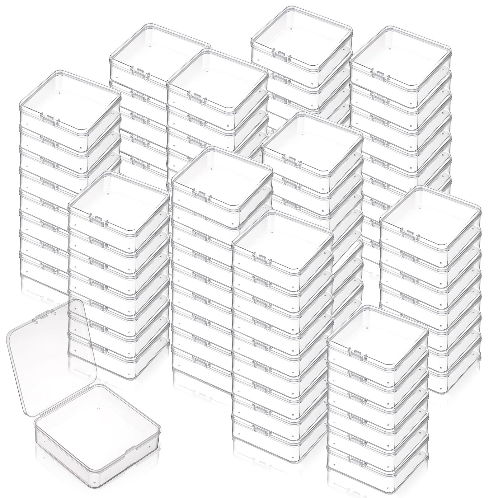 120 Pcs Mini Plastic Storage Containers Box Lid 3 x 3 1 Inch Clear Rectangle
