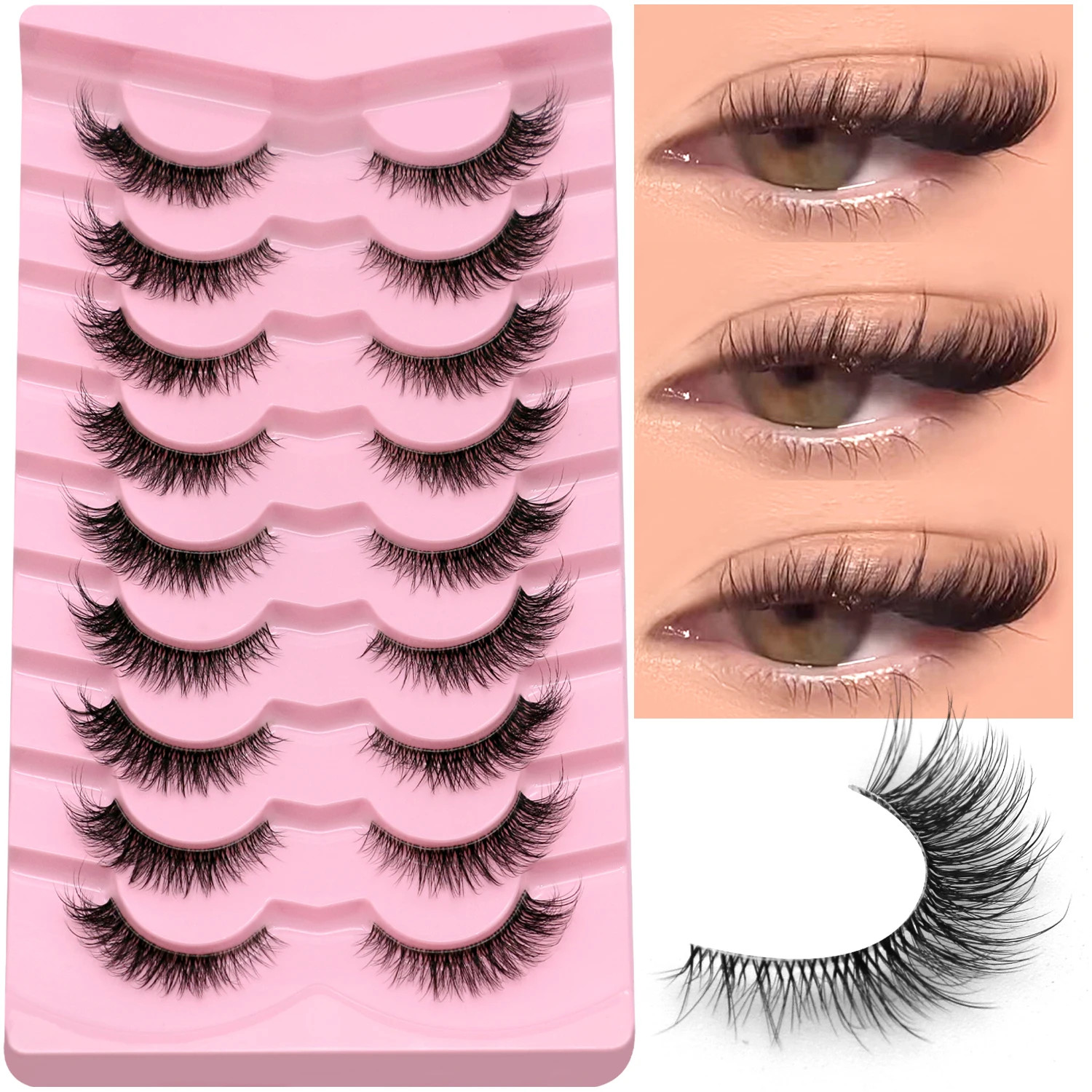 Lasvirey Fluffy Cat Eye Lashes Natural Mink Lashes Clear Band Natural Fluffy D