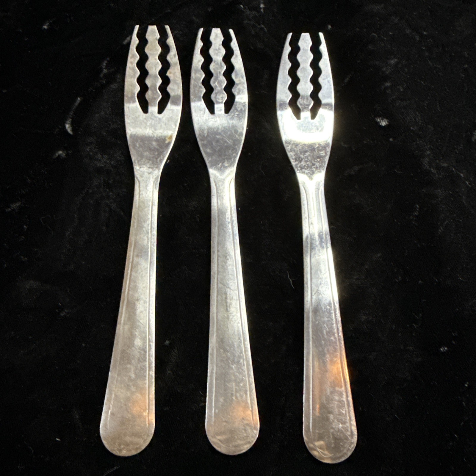 VINTAGE 3 Pc Lot Serrated Fruit Forks Stainless Steel Serving Utensils