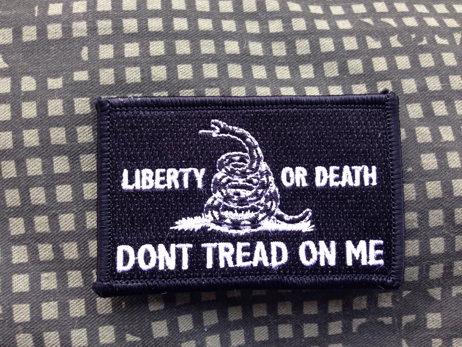 Liberty Or Death Dont Tread On Me Embroidered Patch Black White