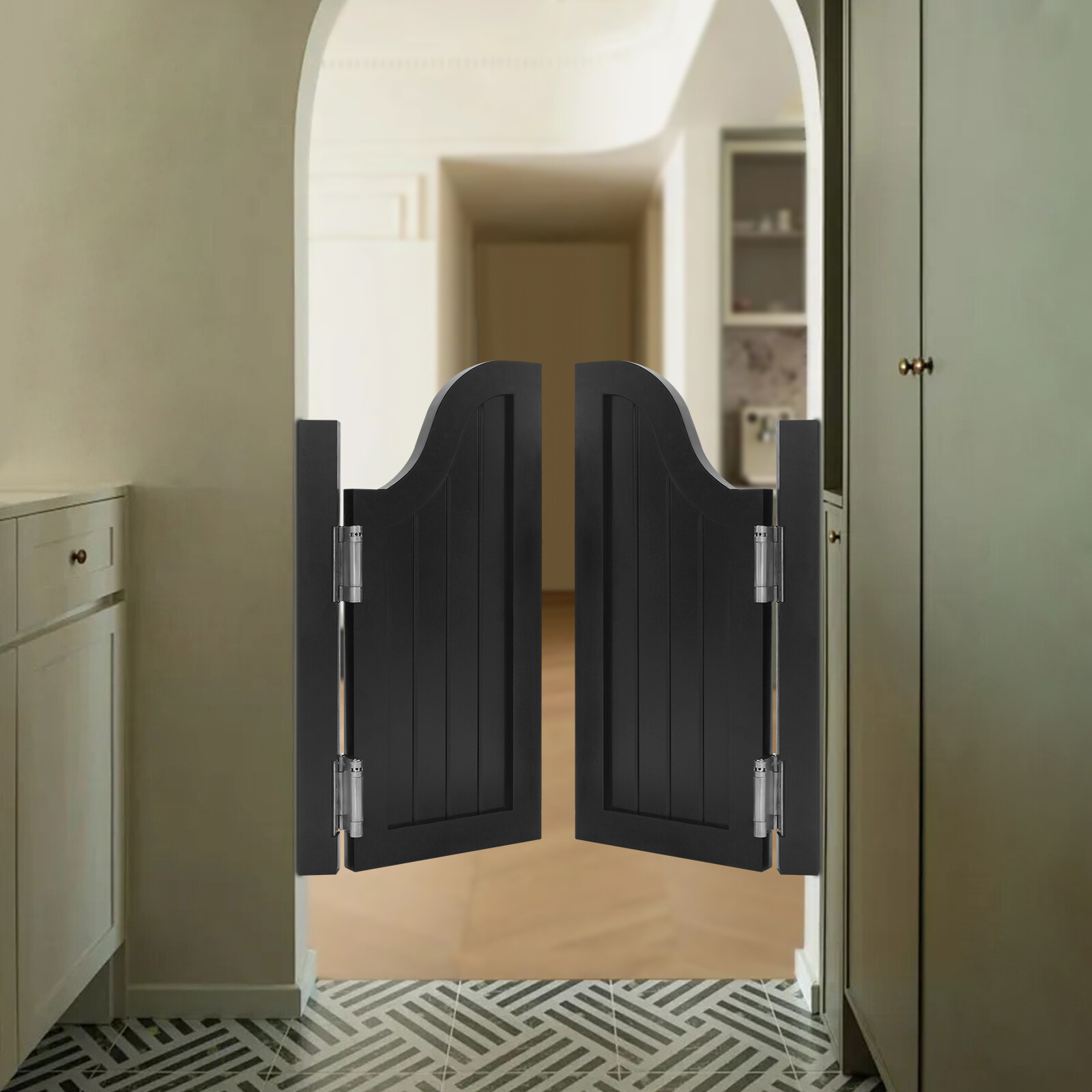 Modern Swing Solid Wood Door Vertical Stripe Partition Door 70x70cm Black