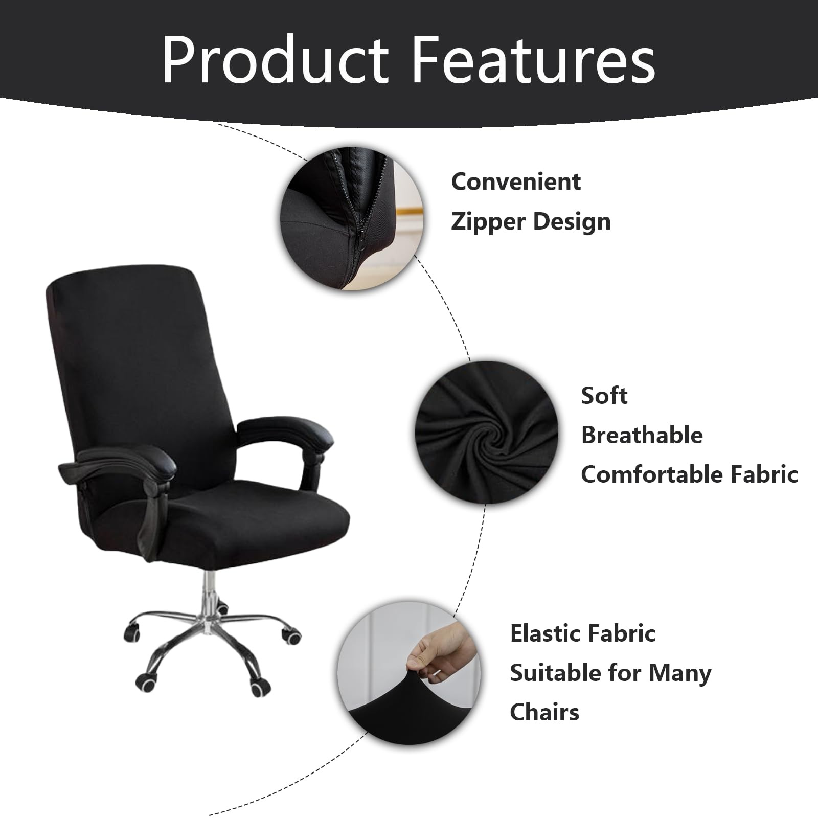 DVLOL Computer Office Chair Cover with Large | No Armrests, Black
