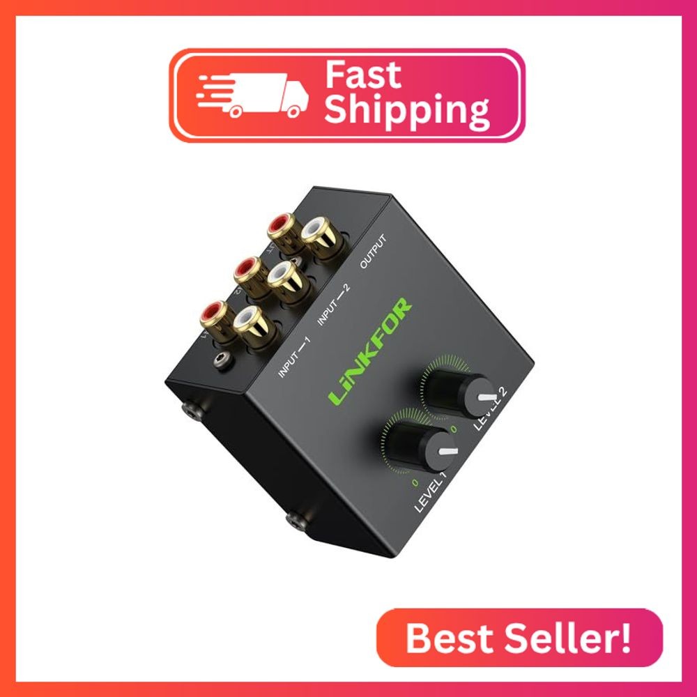 LiNKFOR 2 Channel Mixer Mini Stereo Mixer,RCA Stereo Audio Mixer