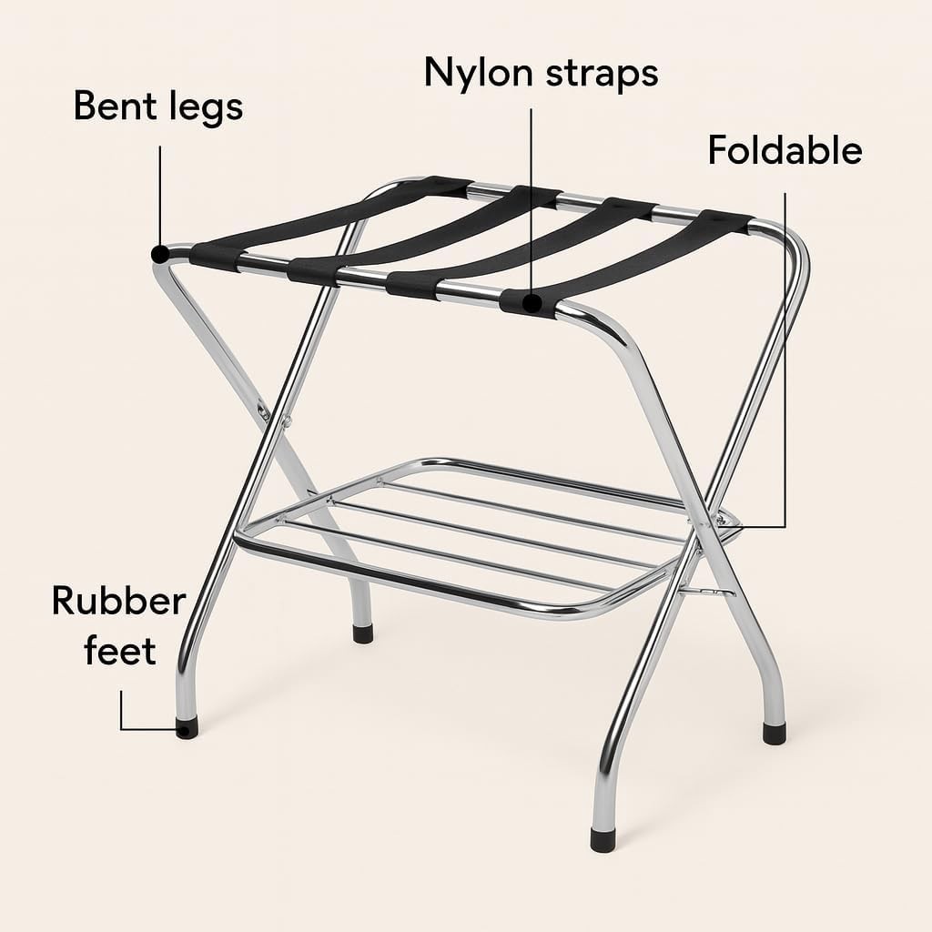 USTECH -Luggage Rack double tier for Guest Room ,Chrome, Foldable Suitcase Stand