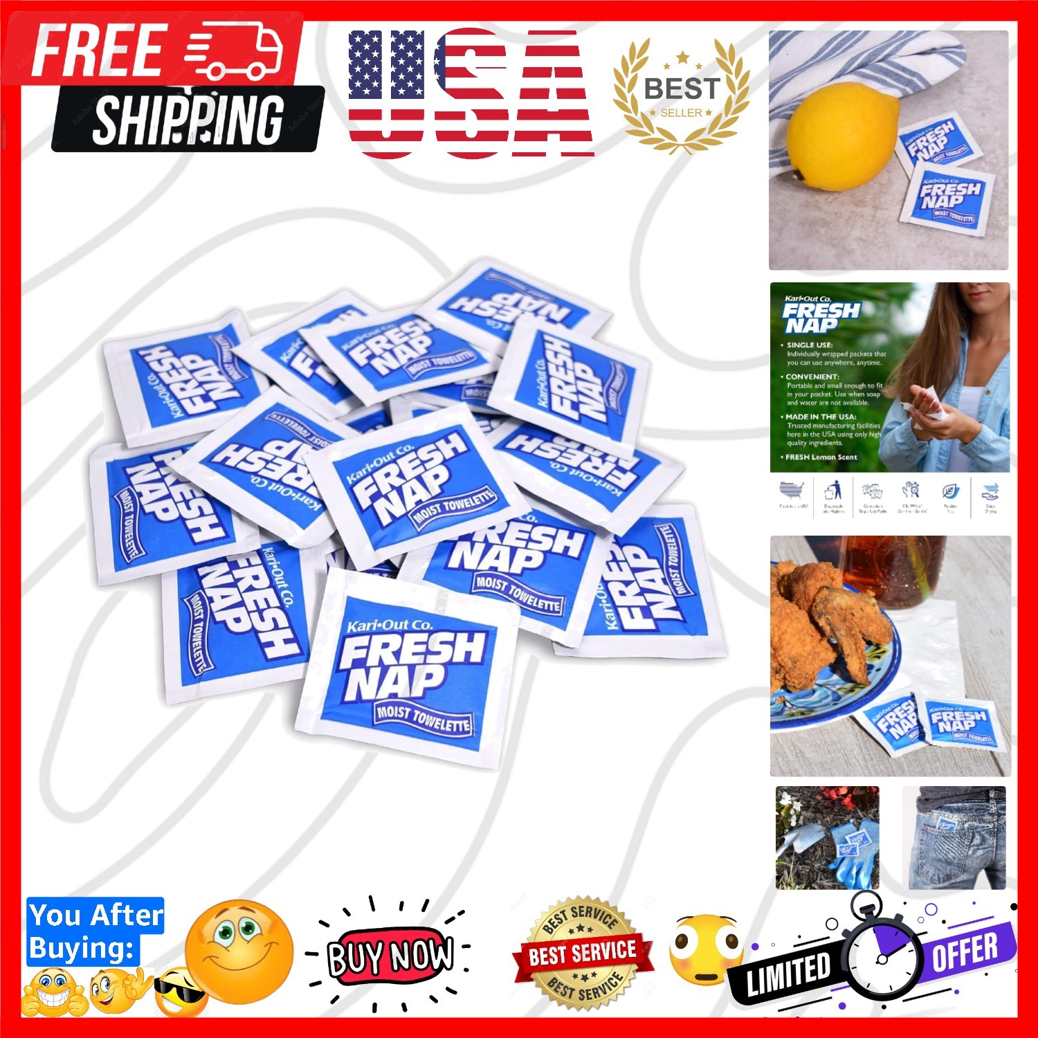 Fresh Nap Lemon Moist Towelette - 100 Count