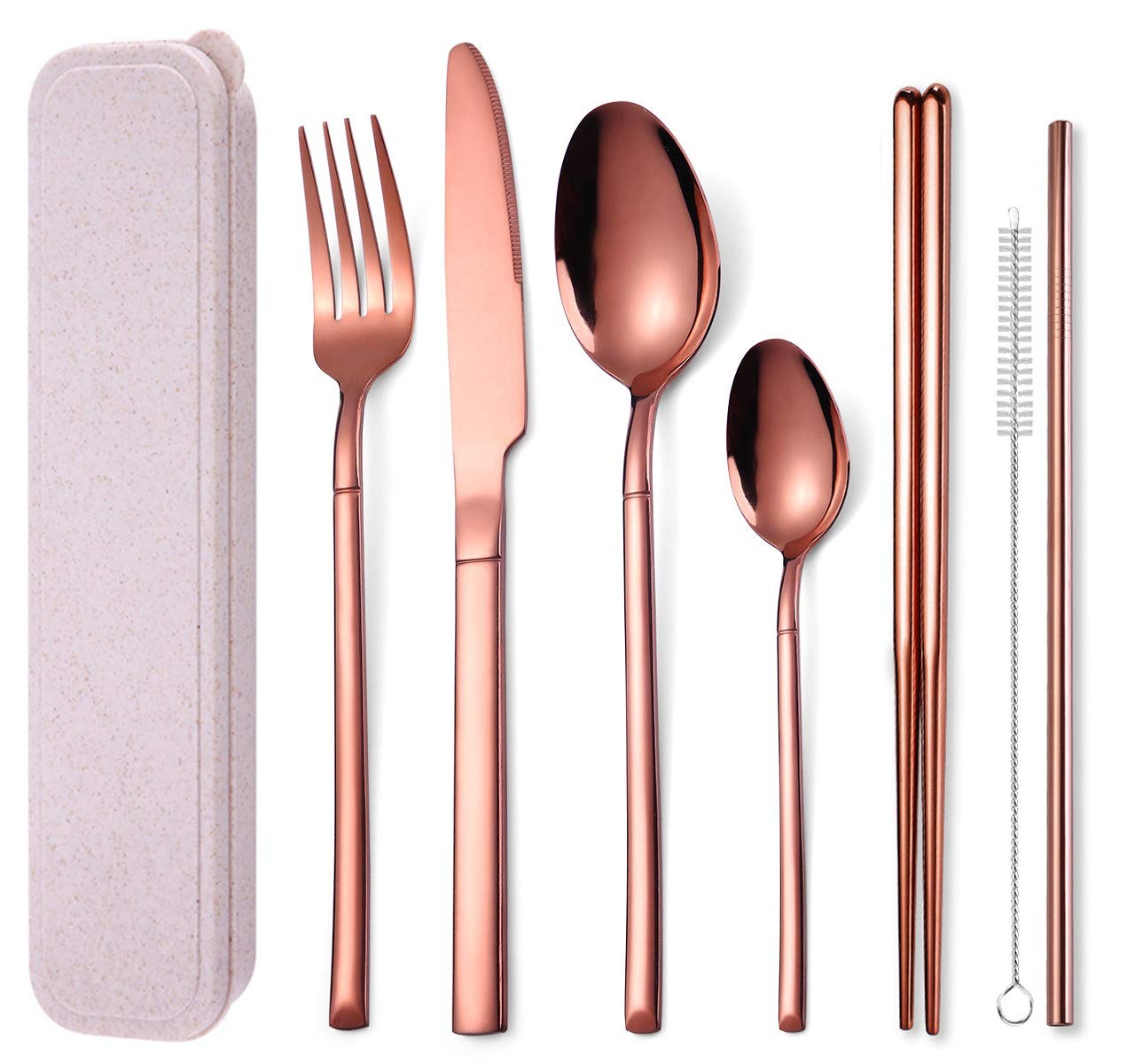 7 Pieces Stainless Steel Flatware Set Portable Reusable Cutlery Set Travel Ut...