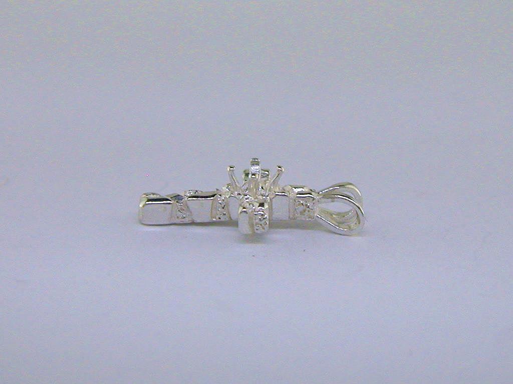 Round Nugget Birthstone Cross Pendant Setting Sterling Silver