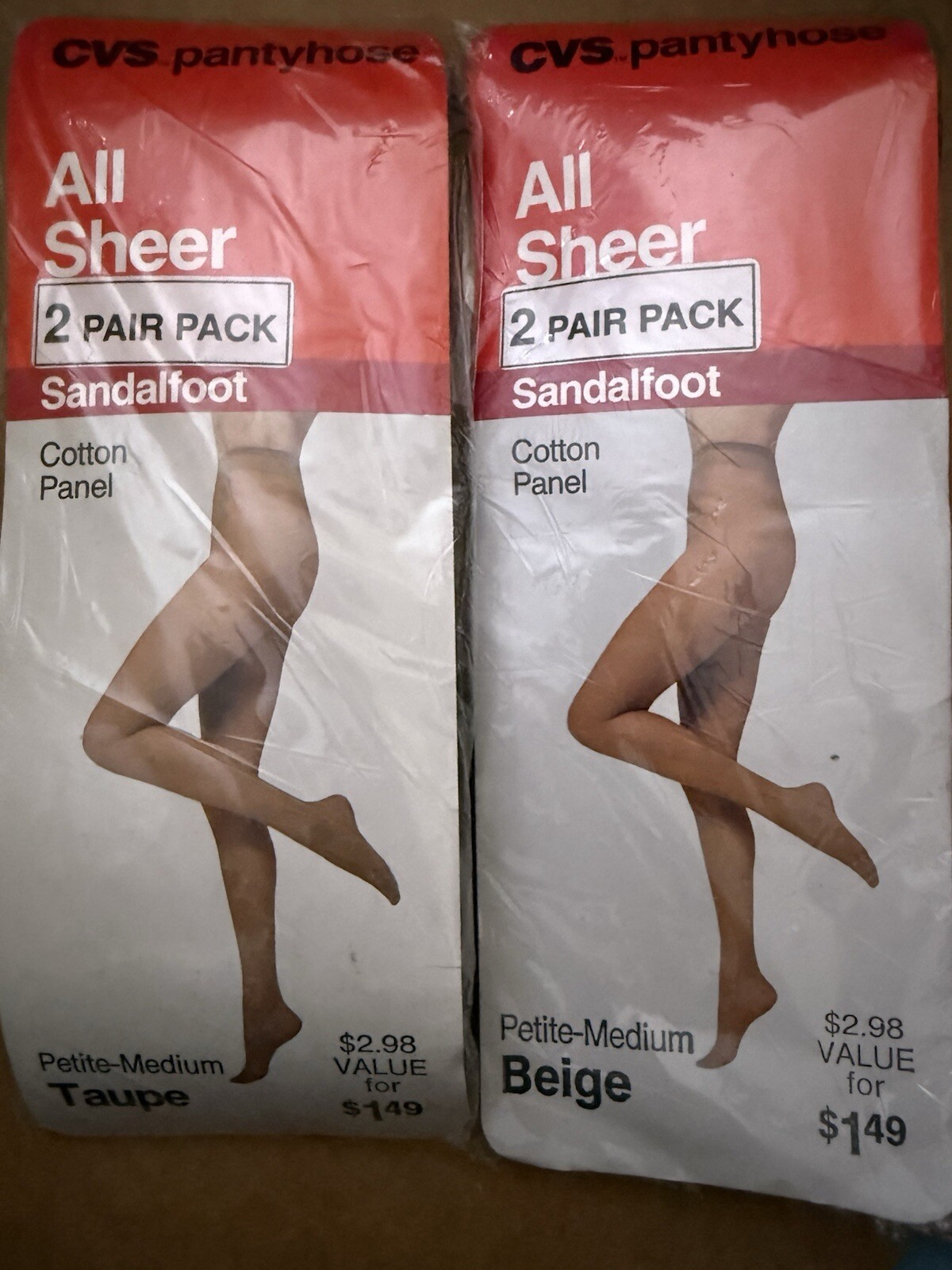 CVS Vintage 2 Packs Of 2 (4 Total) Sheer Sandalfoot Cotton Panty Pantyhose Pet M