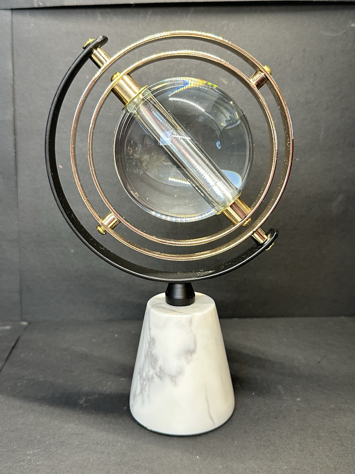 Modern European Style Marble & Crystal Globe/Orb w-Gold Rings 720 Rotation 8"