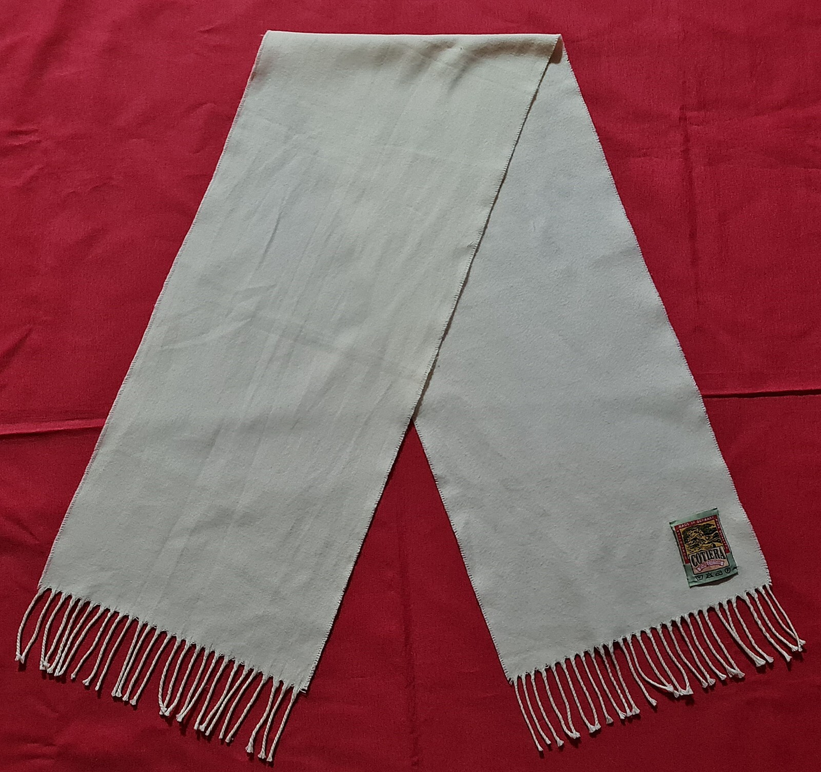 SCARF GERMANY VINTAGE AUTHENTIC COTIERA SOLID WHITE COTTON LONG MENS FRINGE