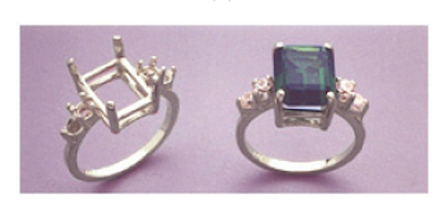 (9x7mm-16x12mm) Emerald Double Accented Sterling Silver Ring Setting Size 7