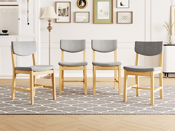 4-Piece Rustic Farmhouse Dining Chair - Solid Wood Frame with Gray Fabric Cush