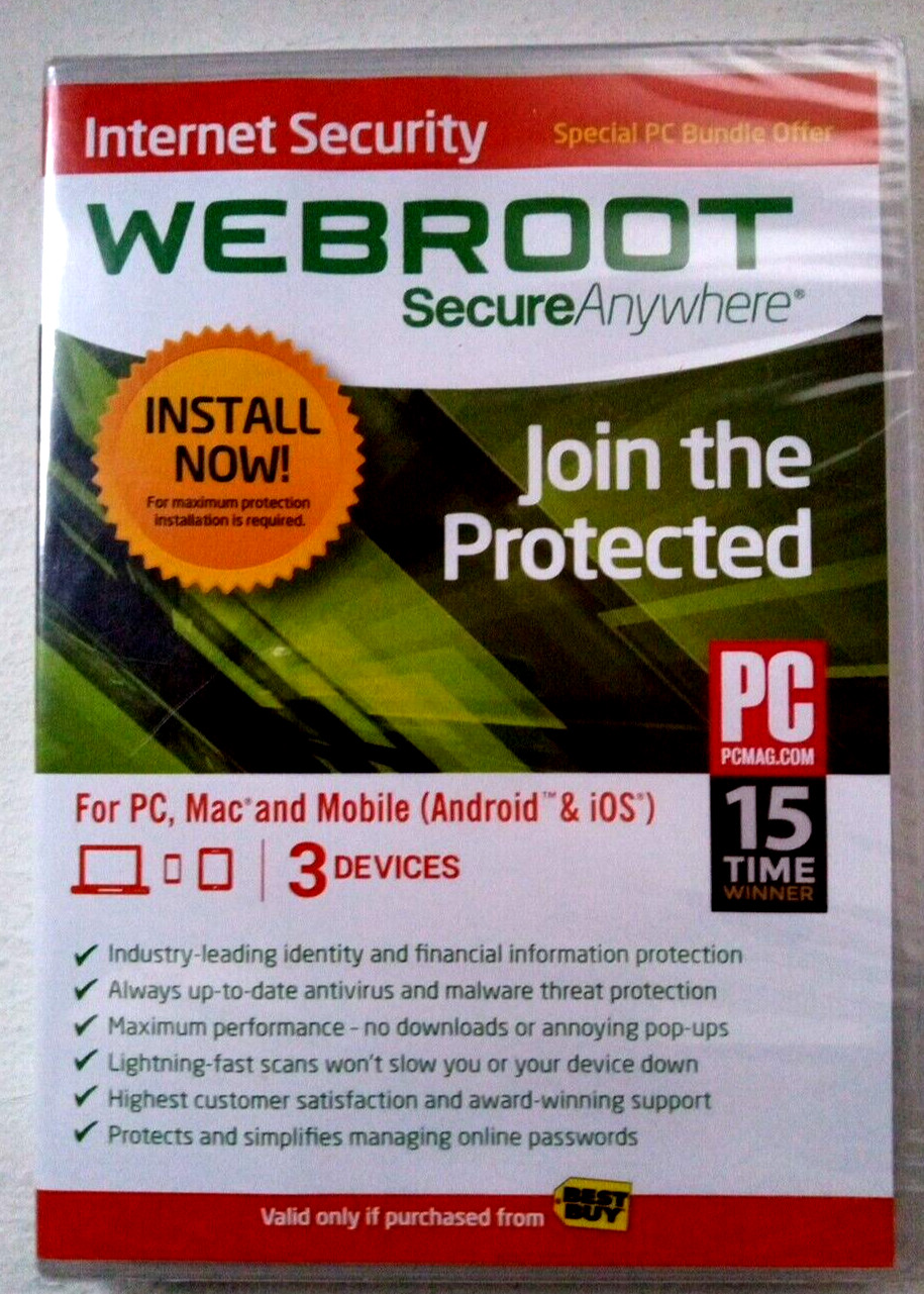 Webroot Secure Anywhere Internet Security 3 Devices Brand New Sealed