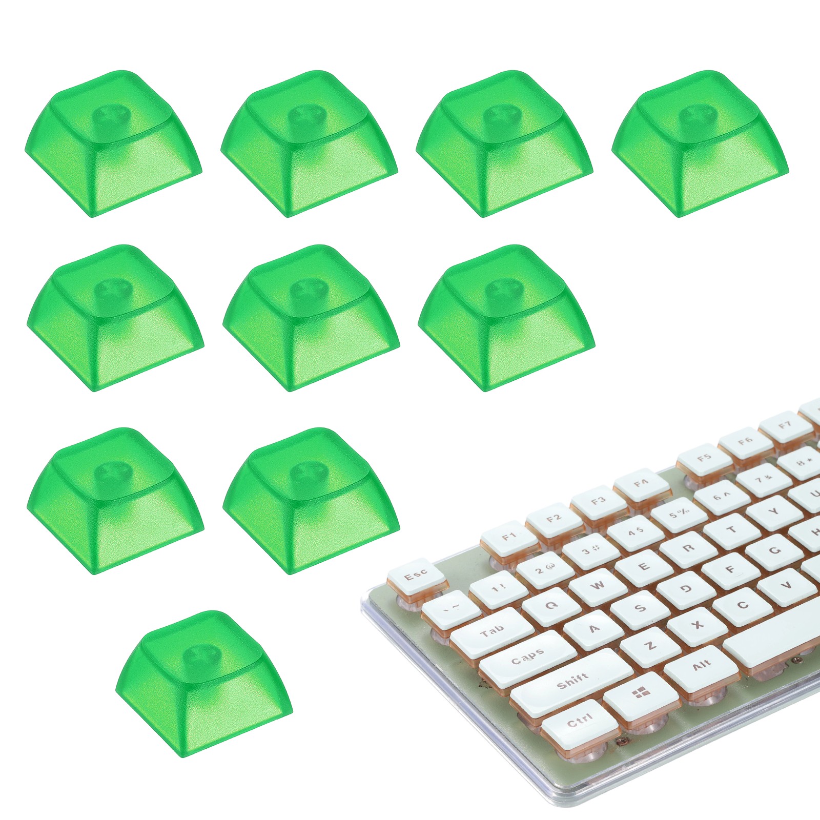 10Pcs XDA Profile Keycap Set PBT Mechanical Numeric Keypads, Clear Green