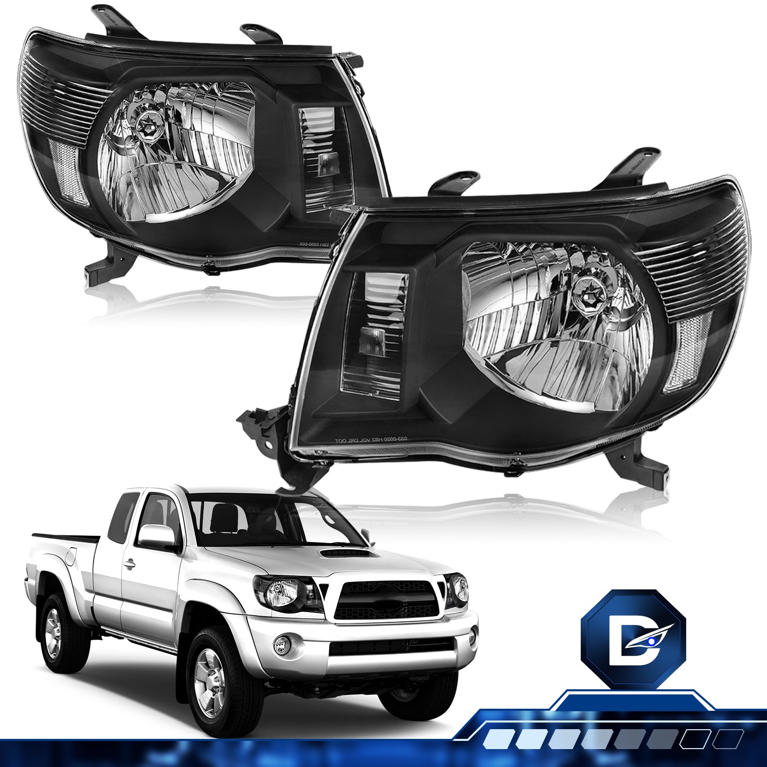 For 2005-2011 Toyota Tacoma Black Clear Headlights Assembly LH&RH Headlamps Pair