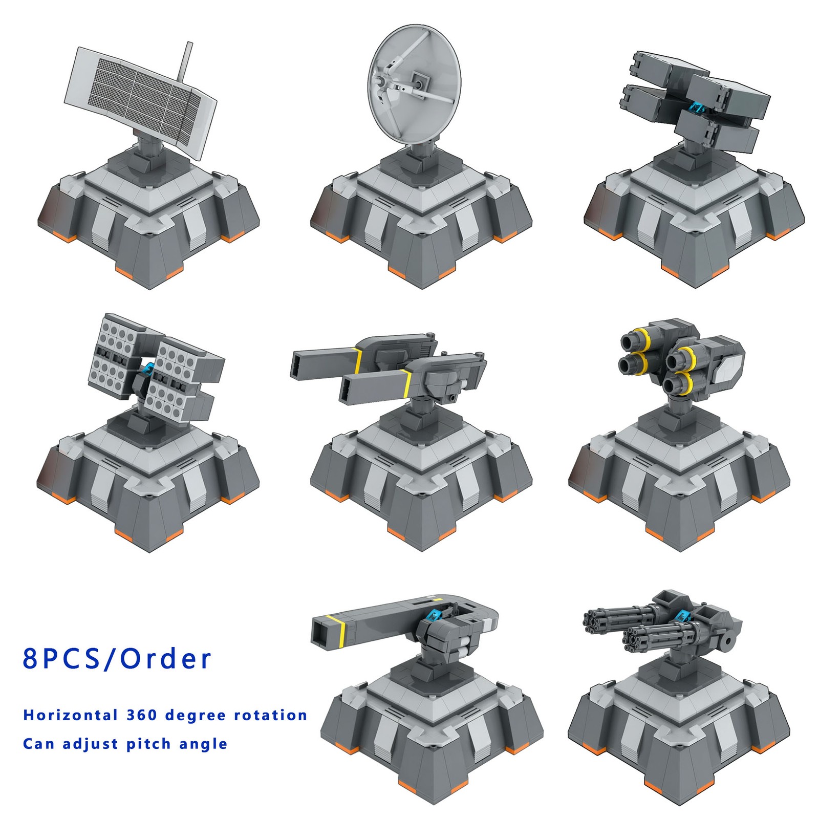 Building Block Bricks MOC Military Cannon Missile Gatlin Turret 8PCS [1.0] Set