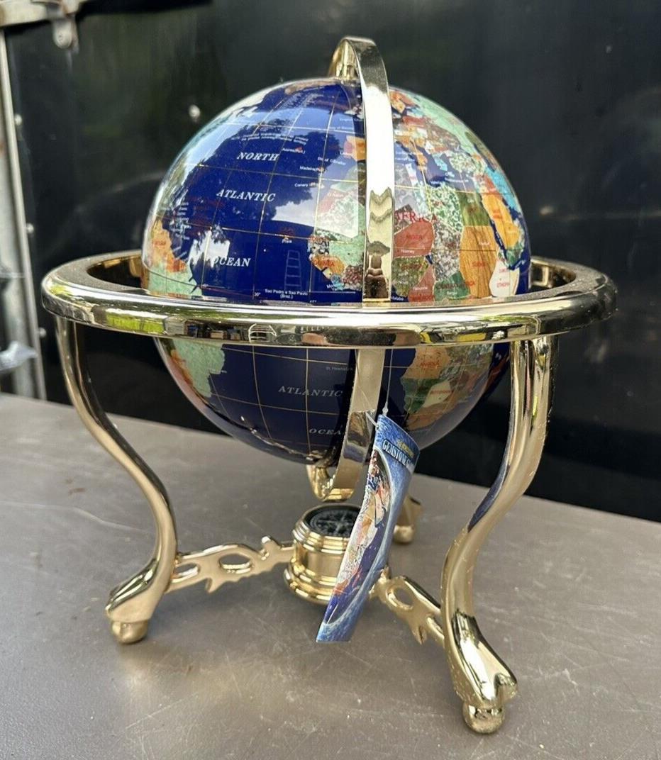 Inlay Gemstone Tabletop World Globe
