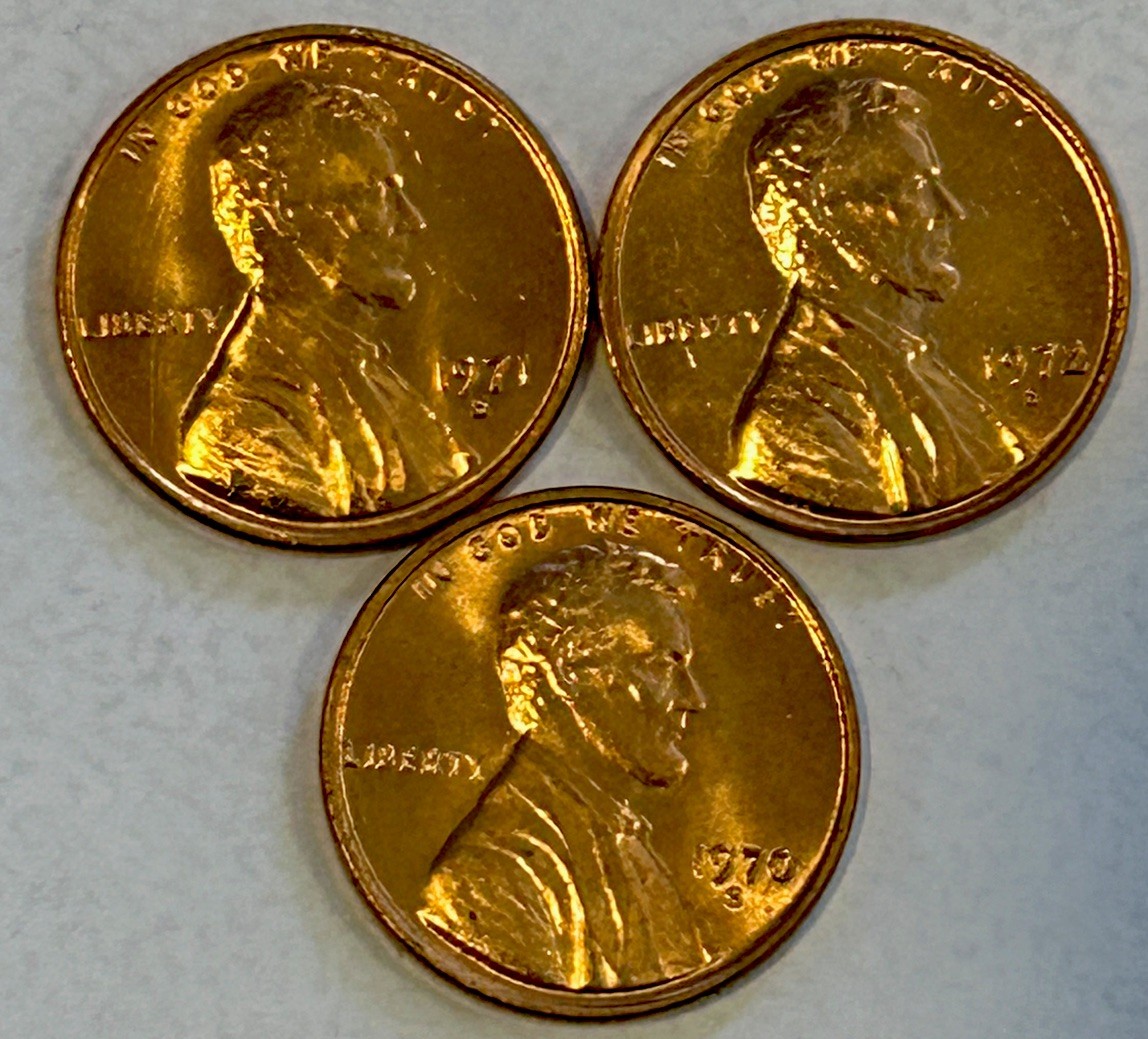 1970s,1971s,1972s, Lincoln Wheat Cent/Penny. BU, UNCIRCULATED, Free Shipping !!